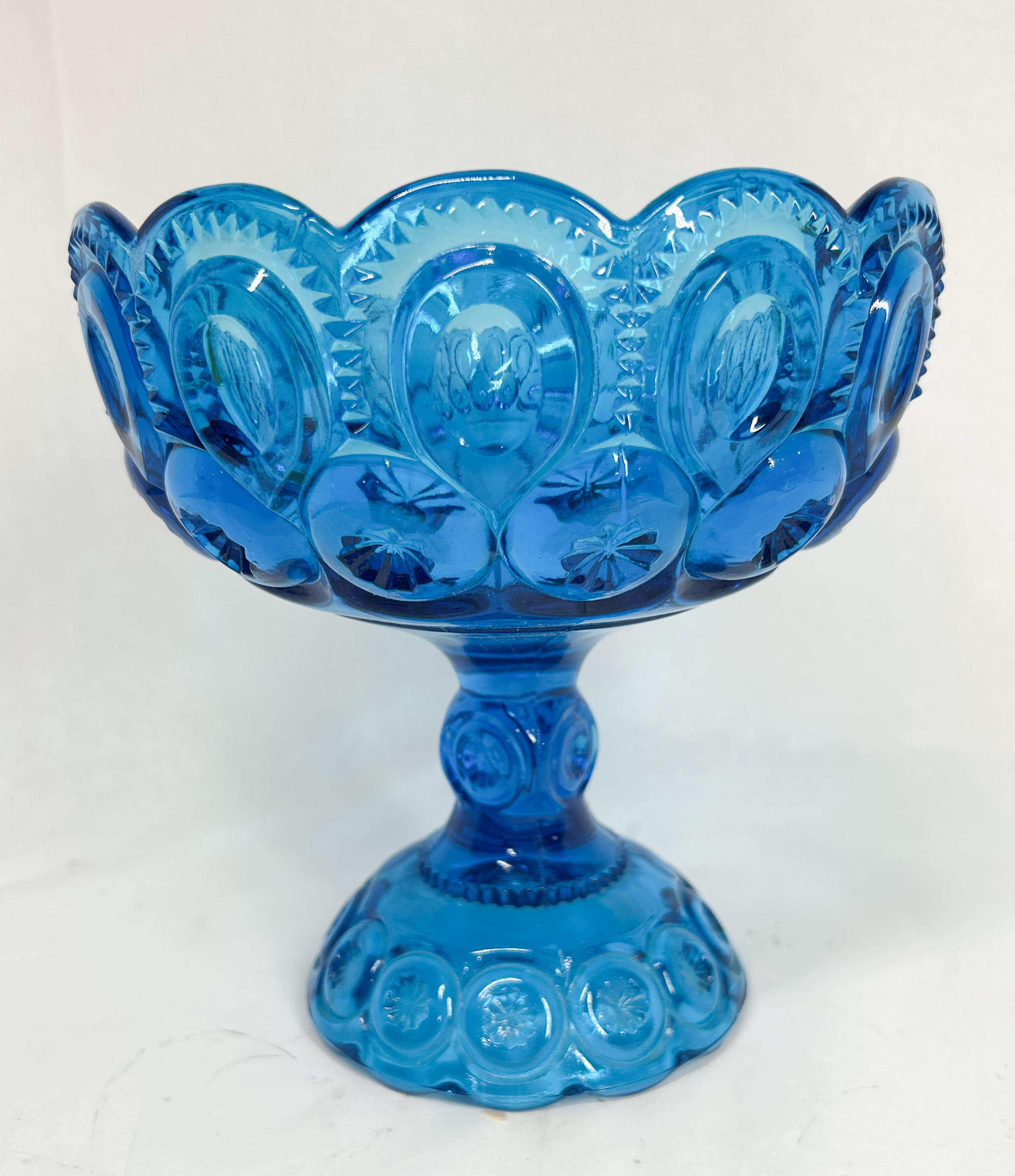 MOON AND STAR BLUE GLASS COMPOTE