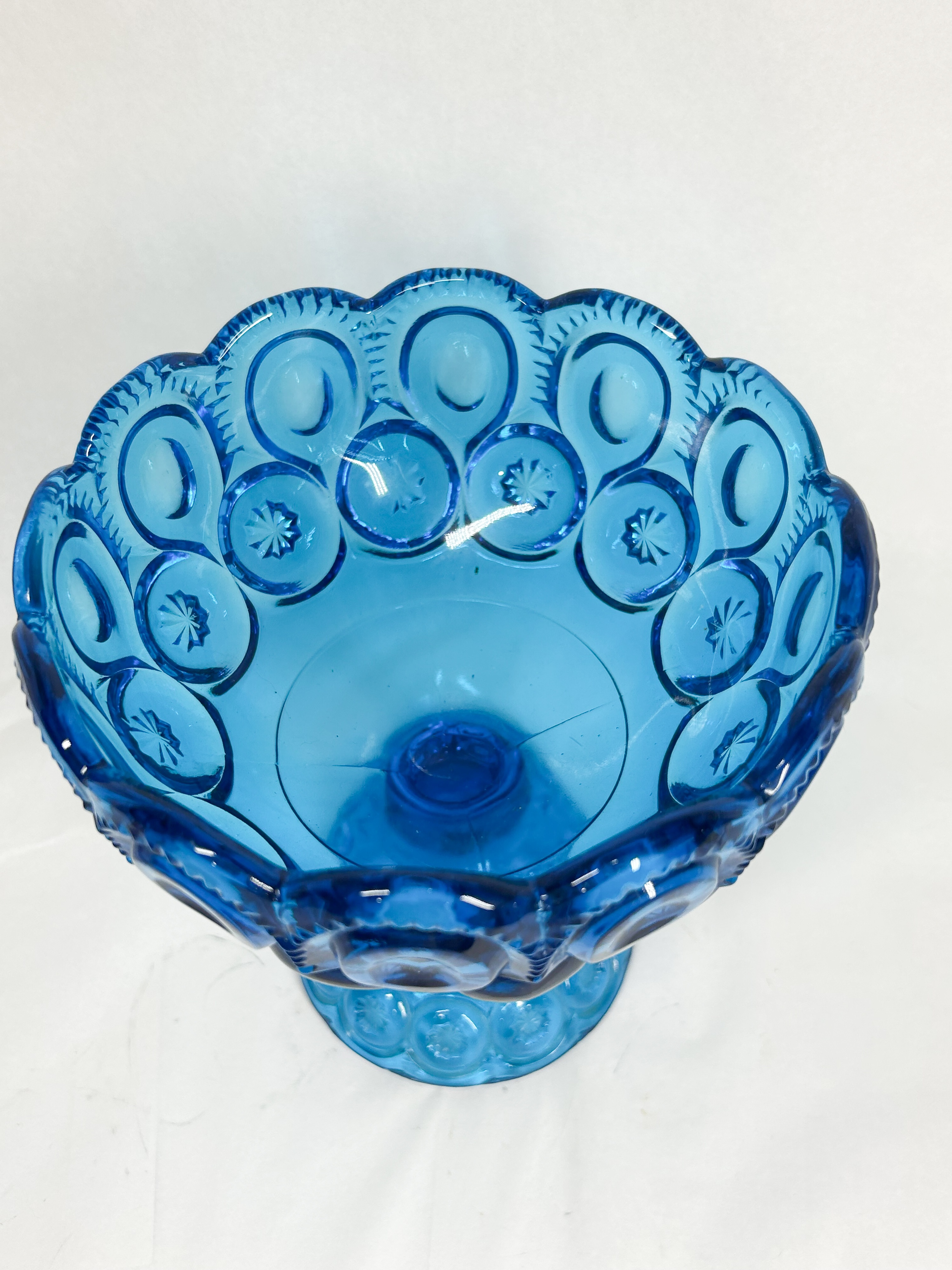 MOON AND STAR BLUE GLASS COMPOTE