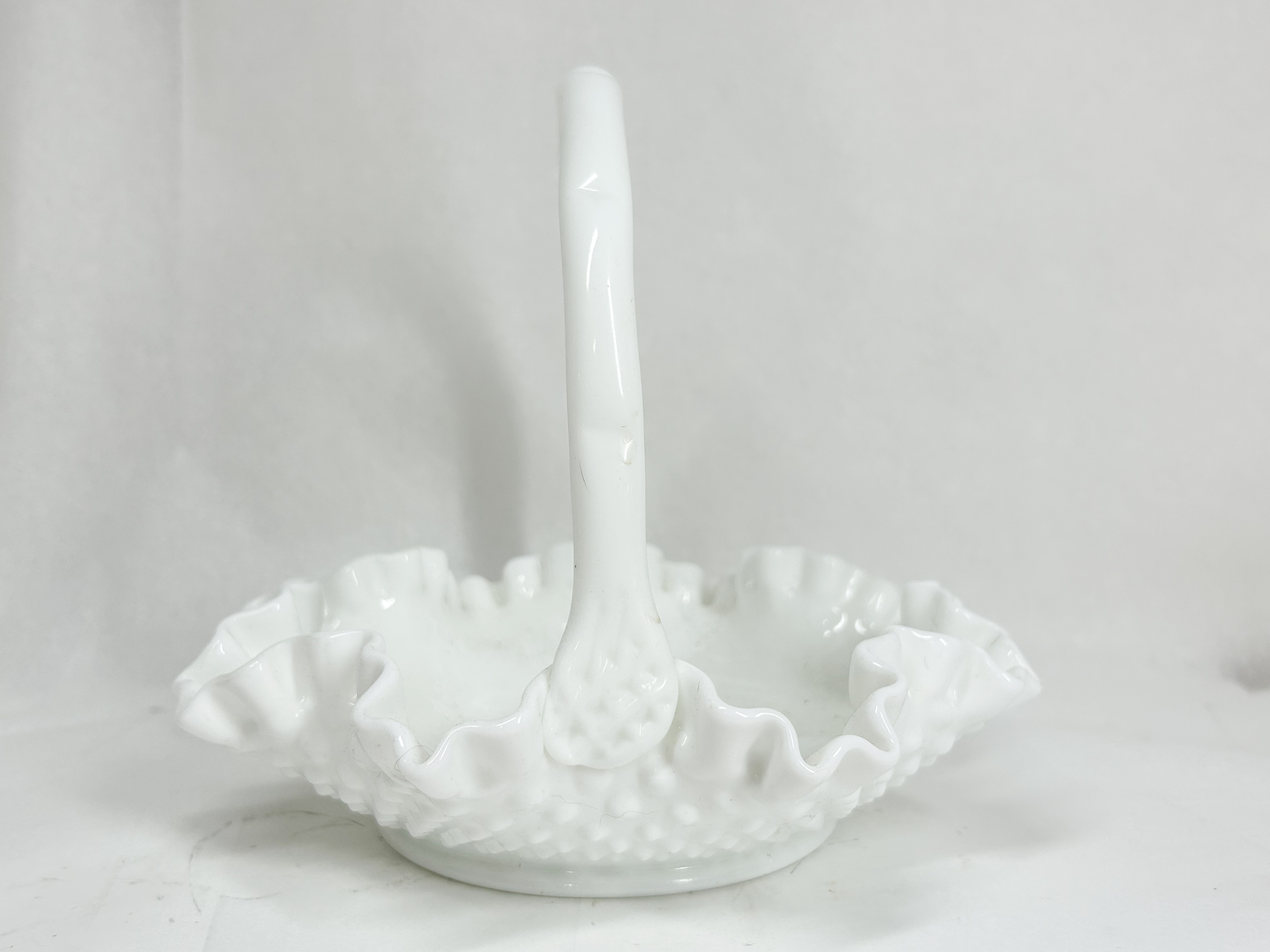 WHITE HOBNAIL MILK GLASS BASKET