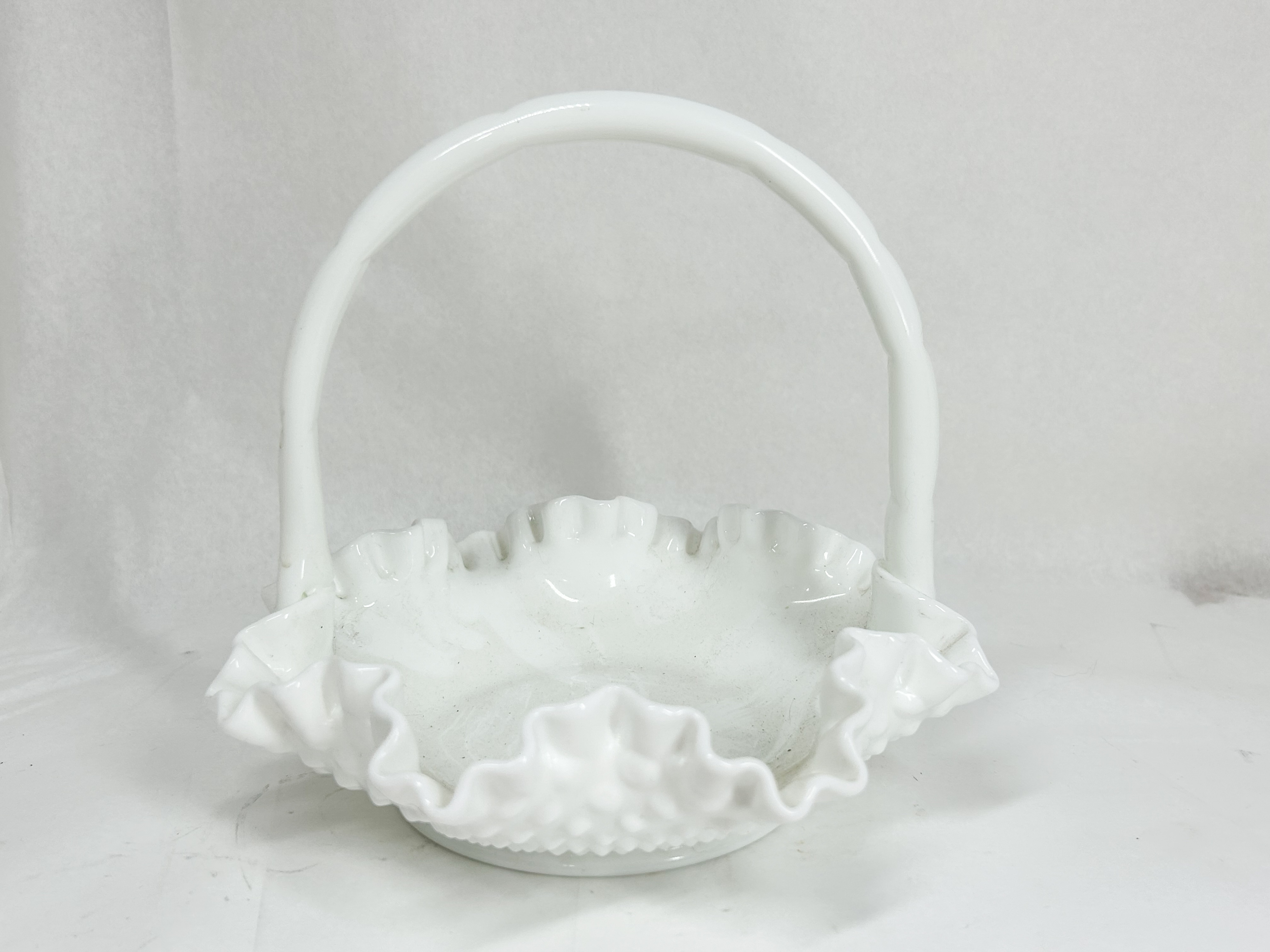 WHITE HOBNAIL MILK GLASS BASKET