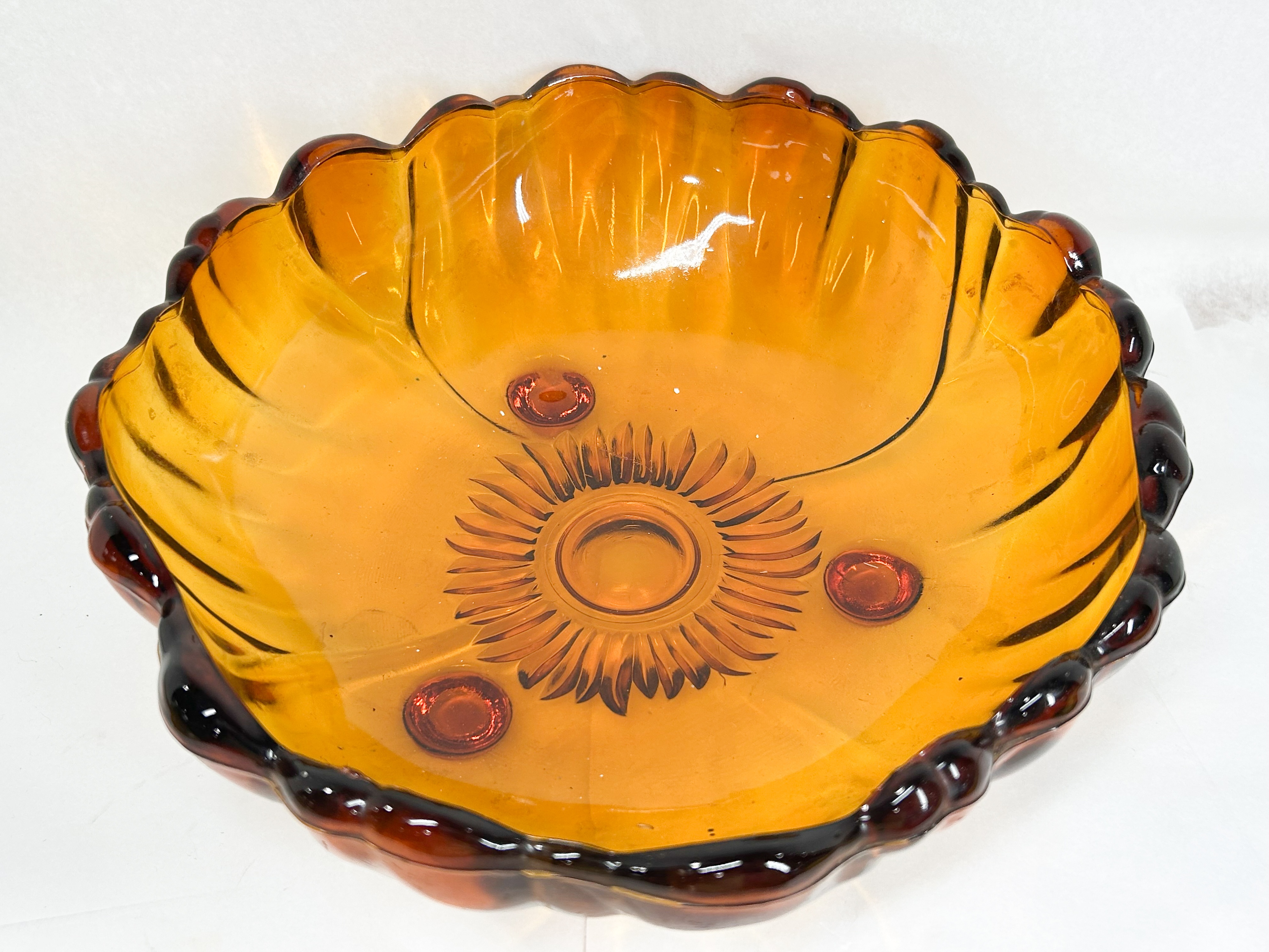 AMBER GLASS SUNFLOWER CENTERPIECE BOWL