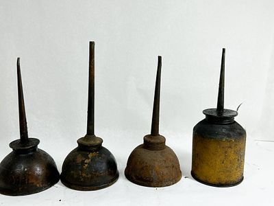 COLLECTION OF INDUSTRIAL THUMB-PUMP OIL CANS. A set of industrial thumb-pump oilers manufactured 