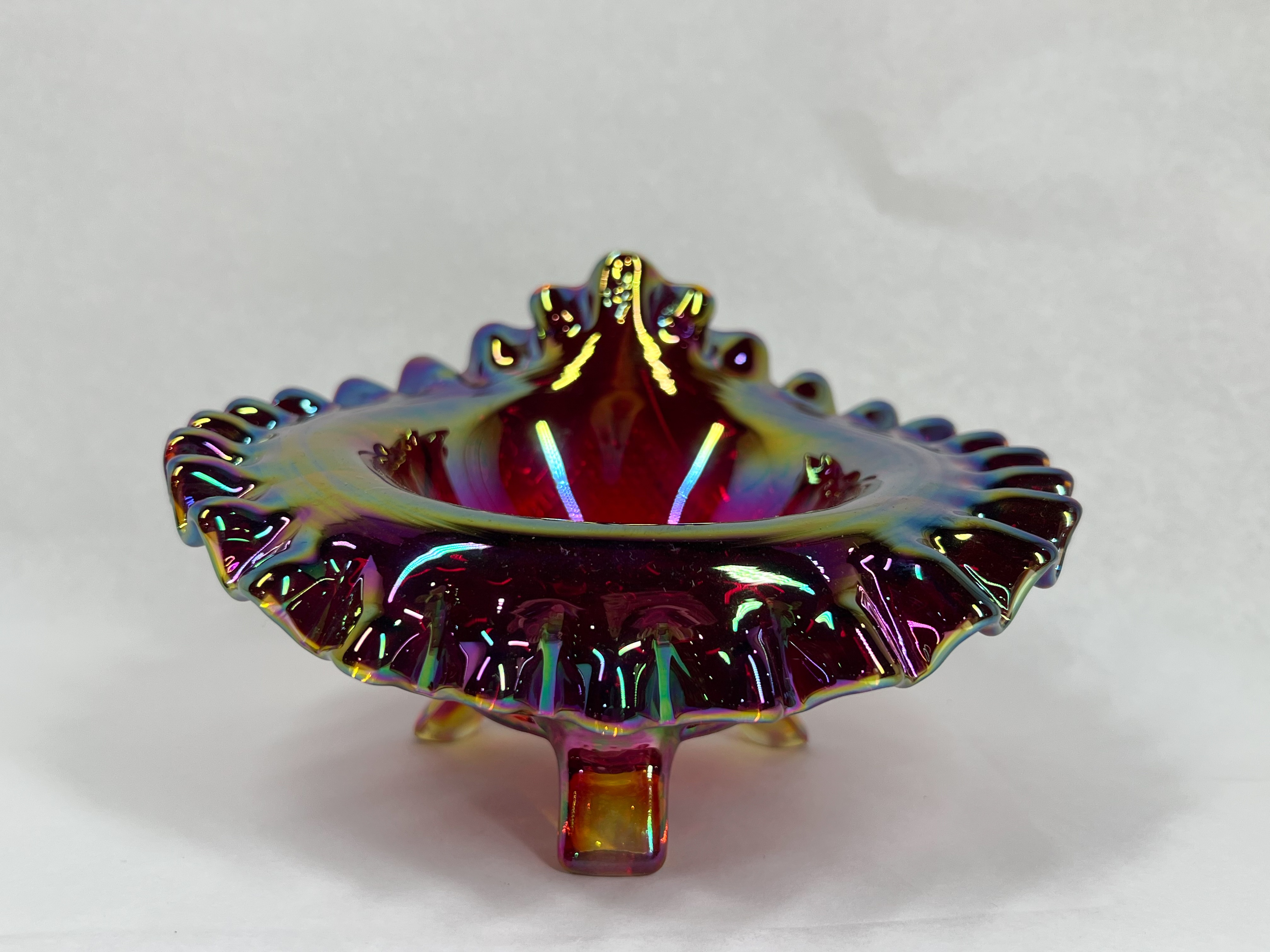 FENTON RED IRIDESCENT GLASS BOWL