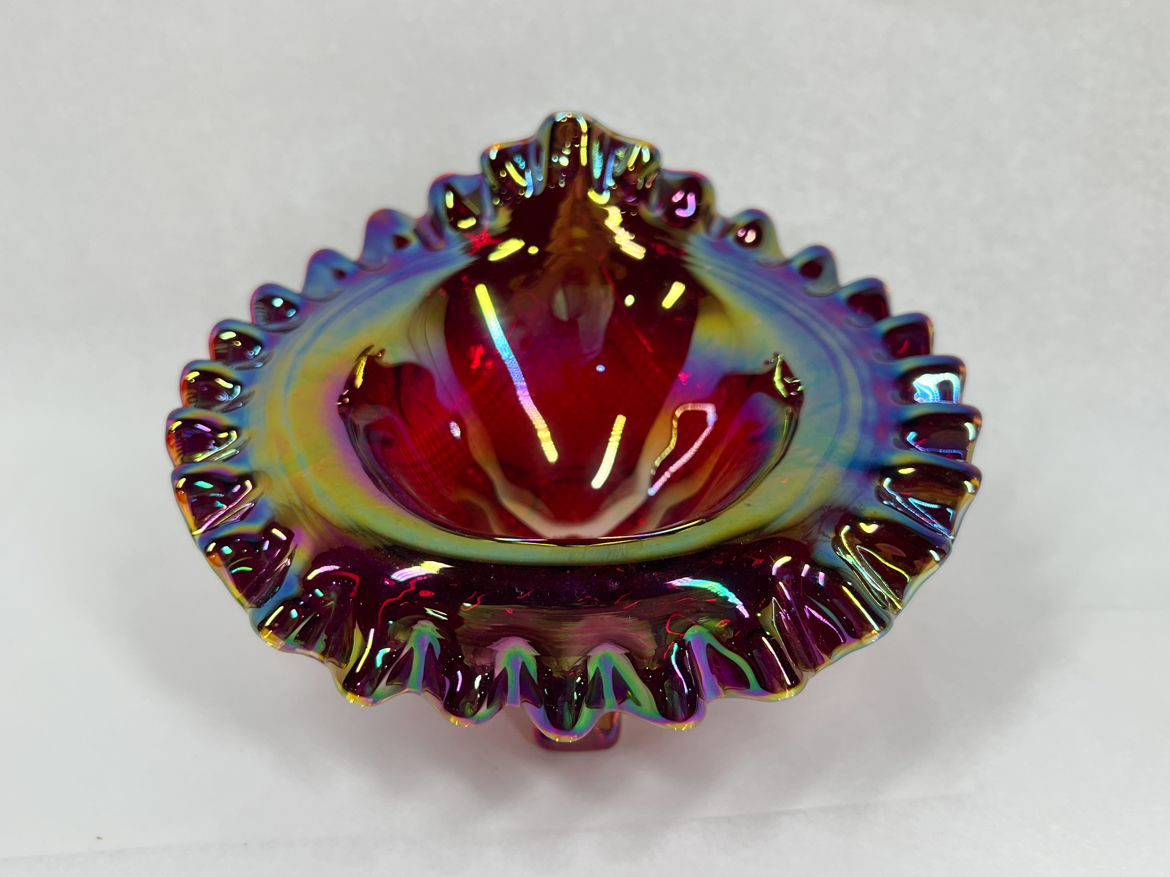 FENTON RED IRIDESCENT GLASS BOWL