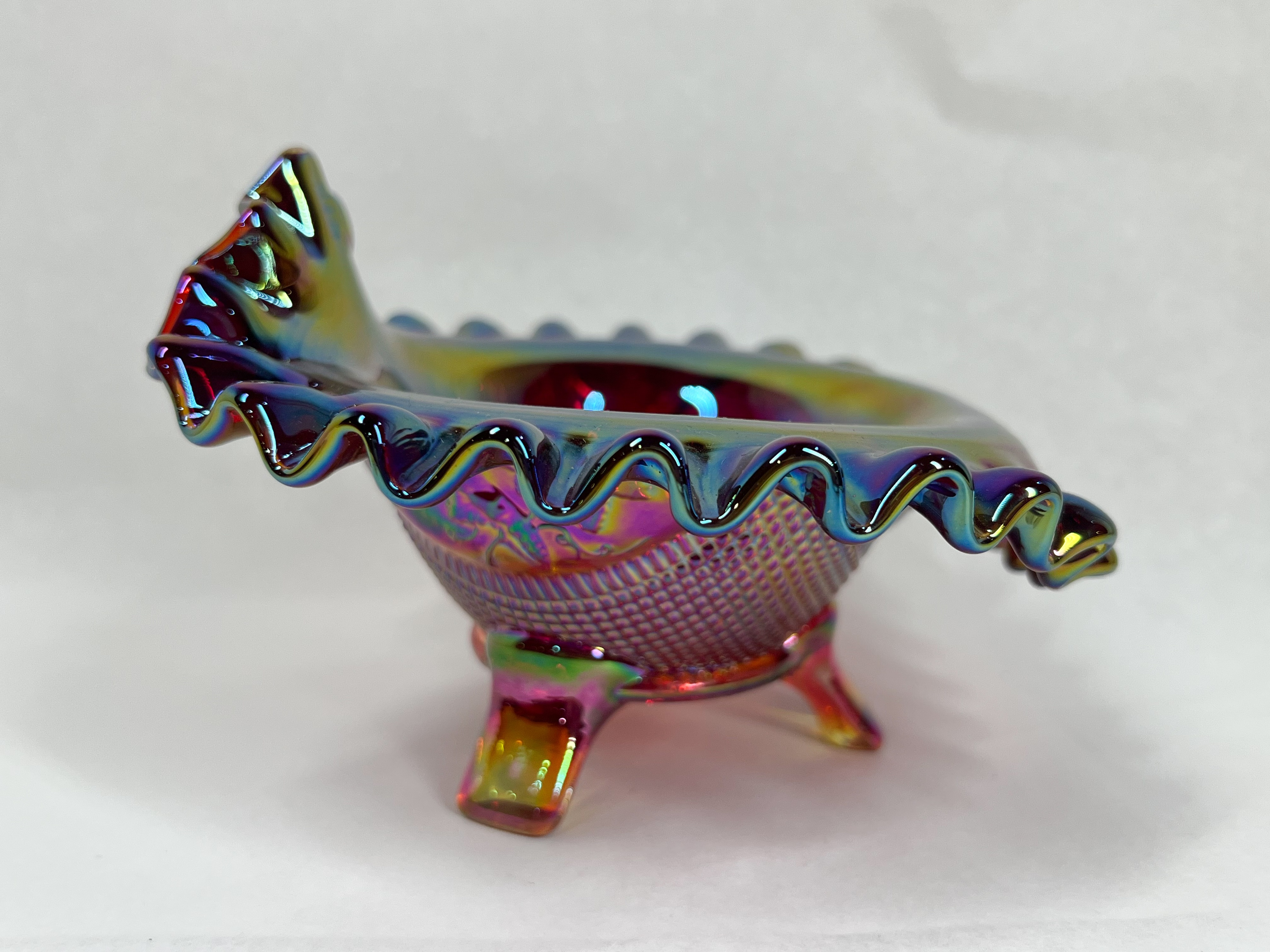FENTON RED IRIDESCENT GLASS BOWL