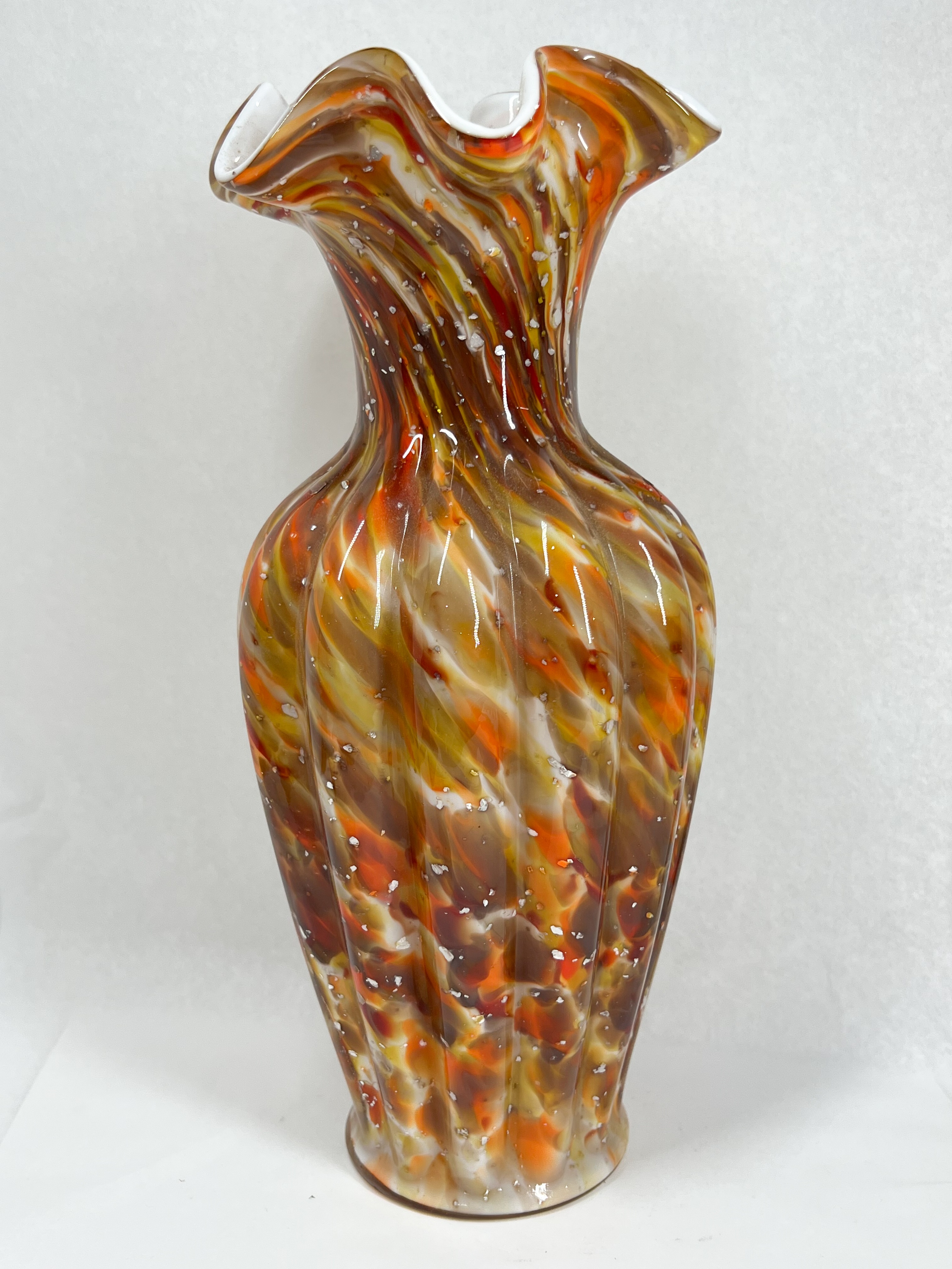 SPATTER ART GLASS RUFFLED VASE