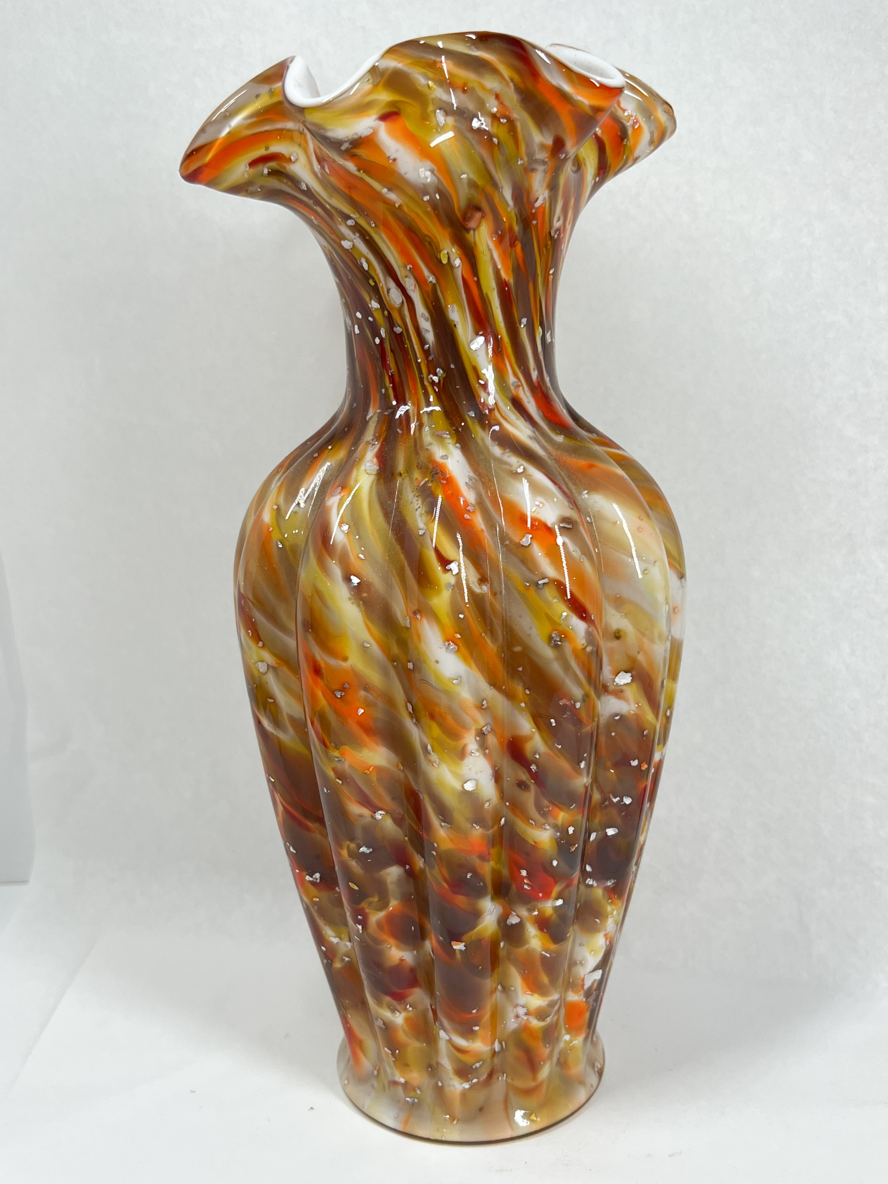 SPATTER ART GLASS RUFFLED VASE