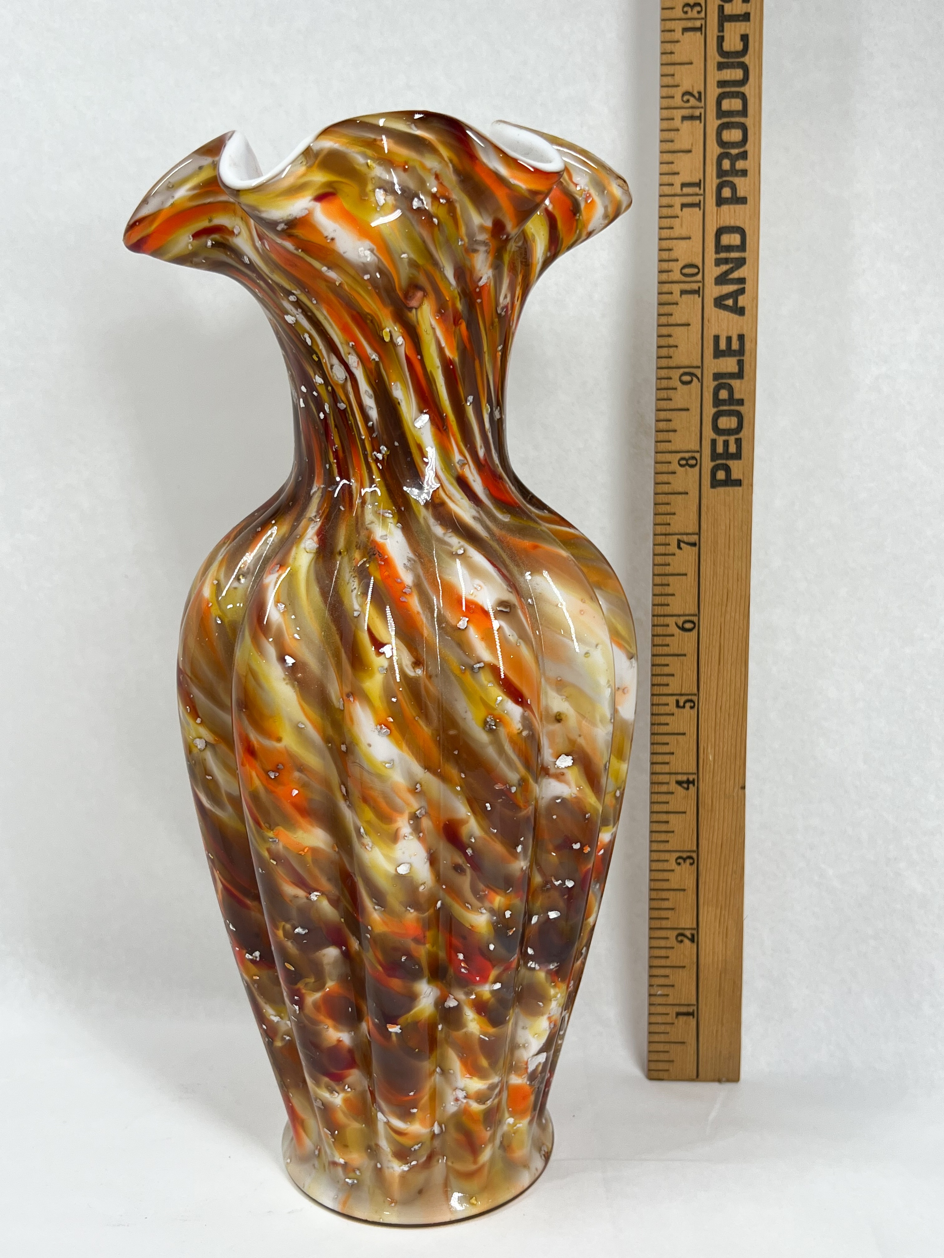 SPATTER ART GLASS RUFFLED VASE