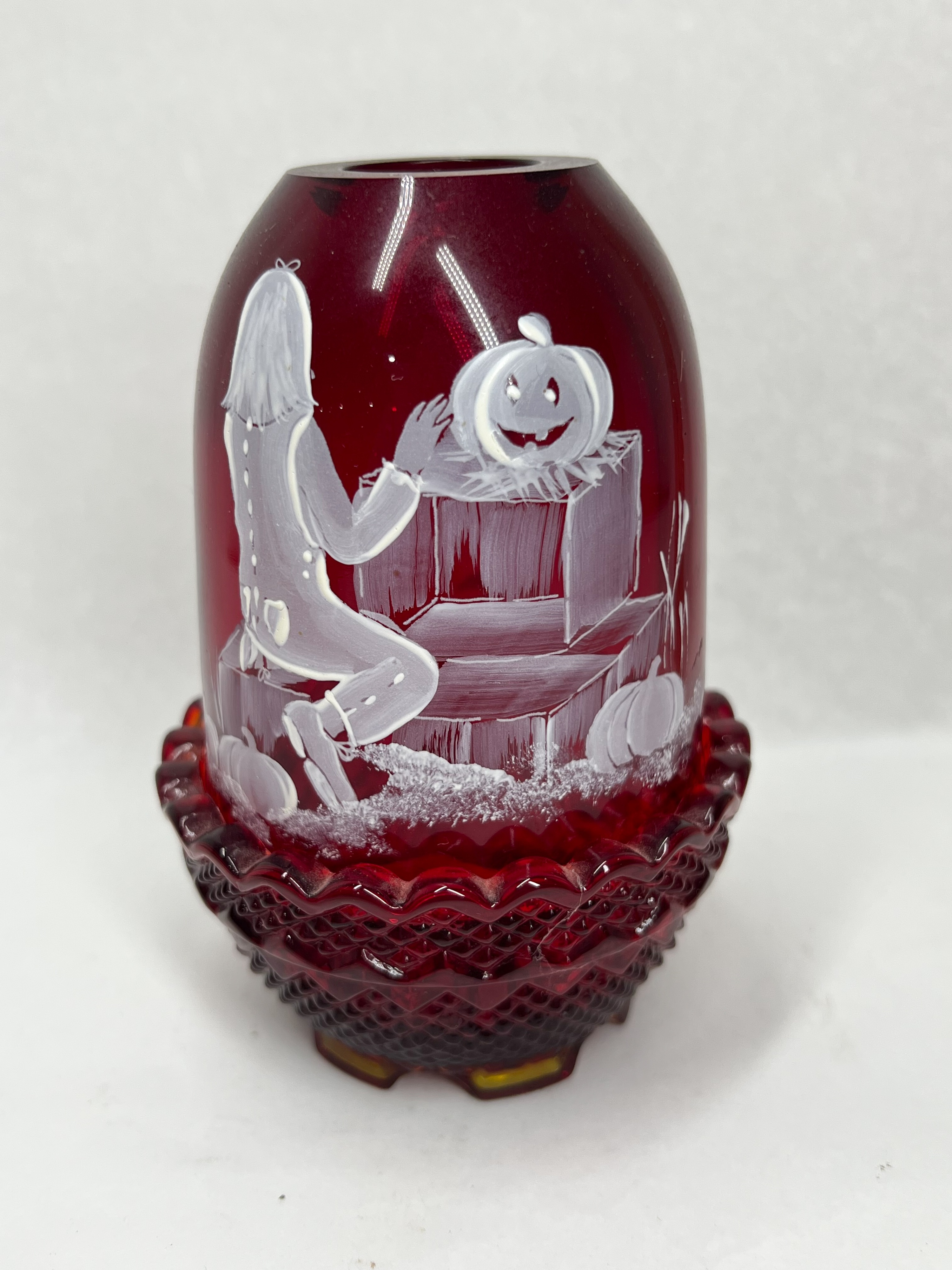 FENTON RUBY HP B PZZA HALLOWEEN FAIRY LAMP