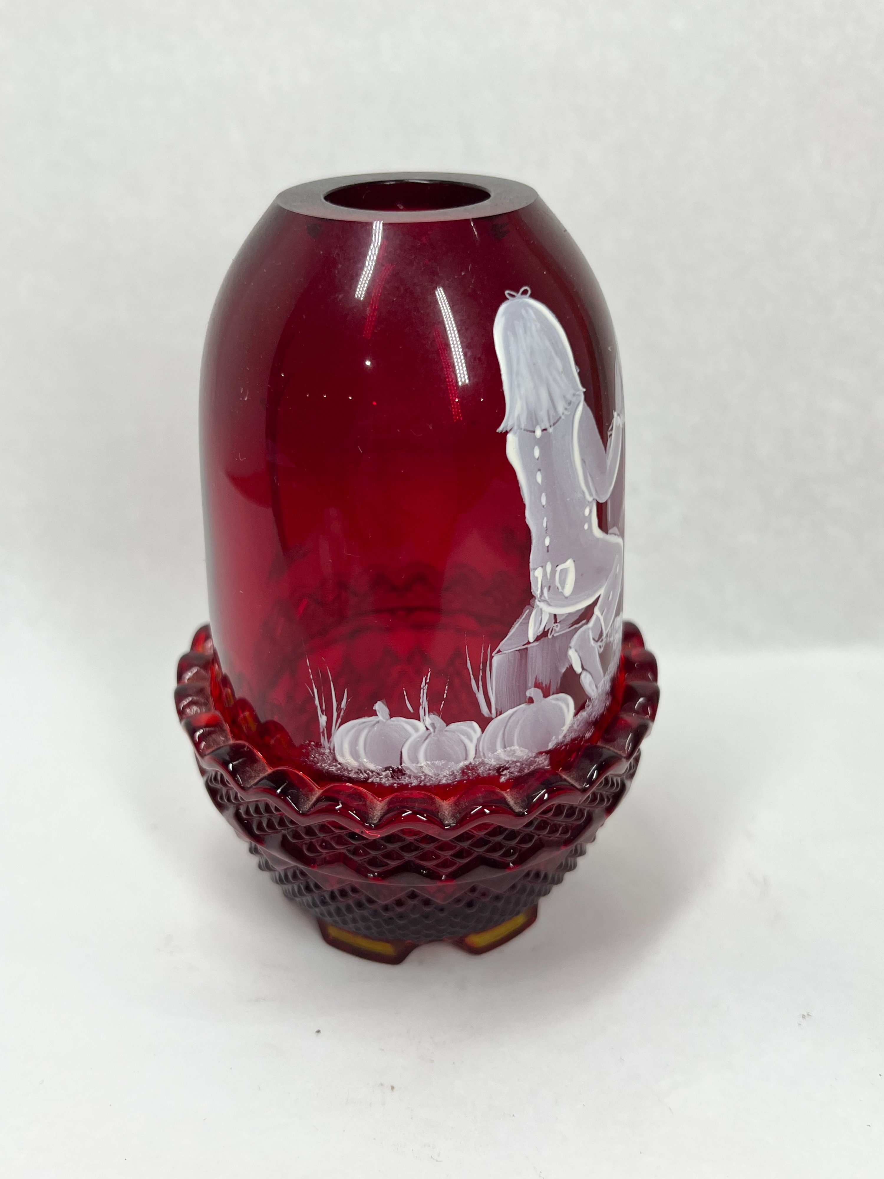 FENTON RUBY HP B PZZA HALLOWEEN FAIRY LAMP