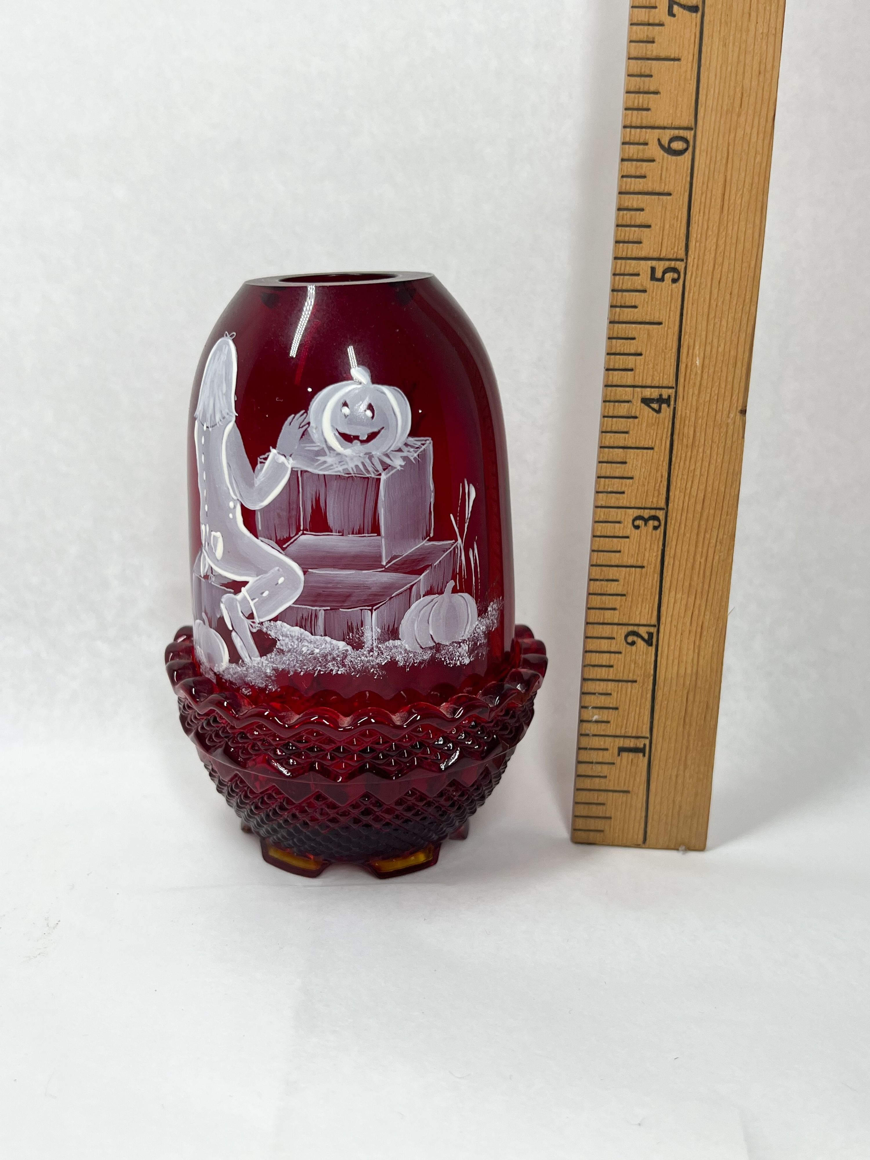 FENTON RUBY HP B PZZA HALLOWEEN FAIRY LAMP