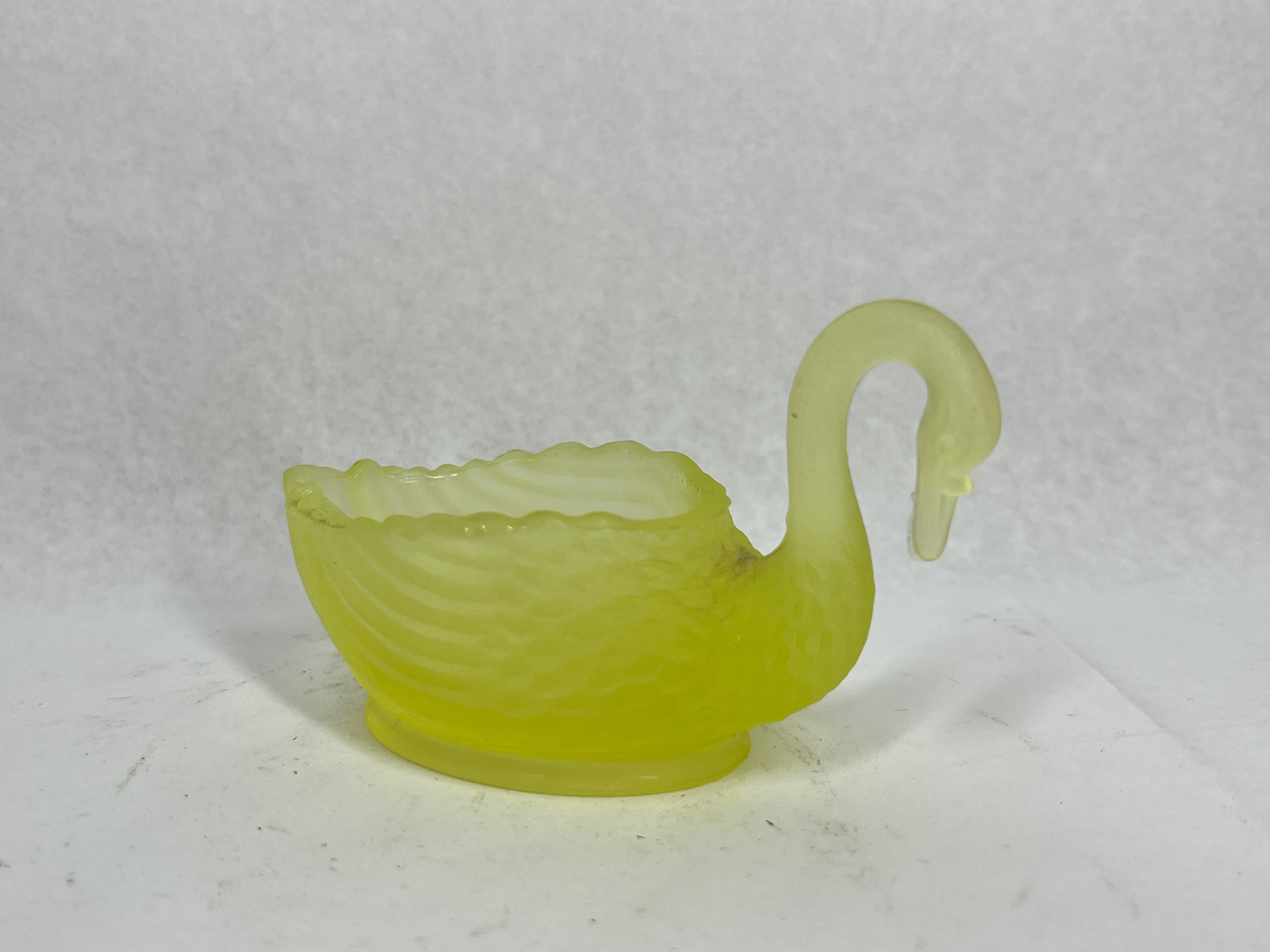 FROSTED URANIUM GLASS SWAN SALT