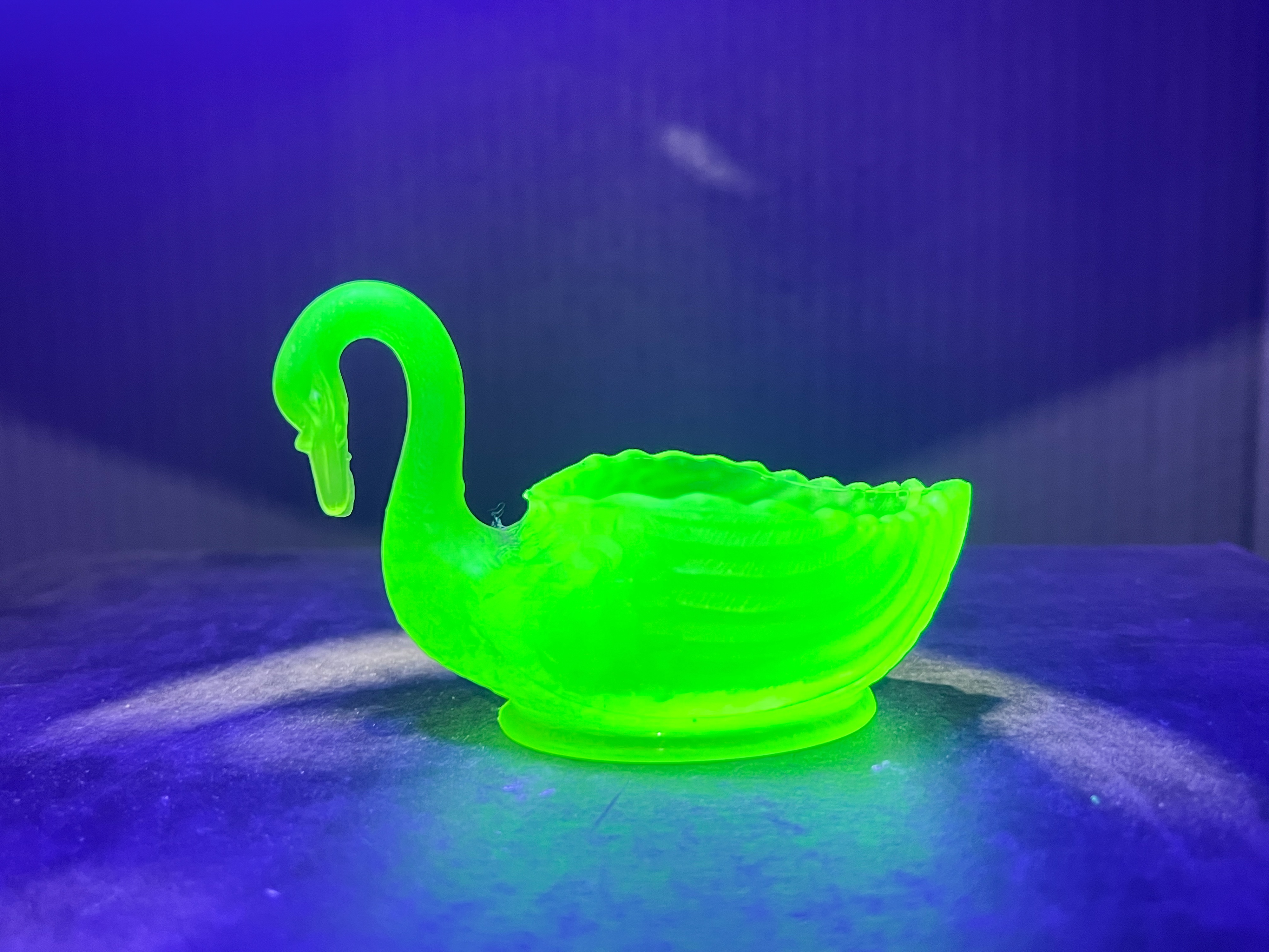 FROSTED URANIUM GLASS SWAN SALT