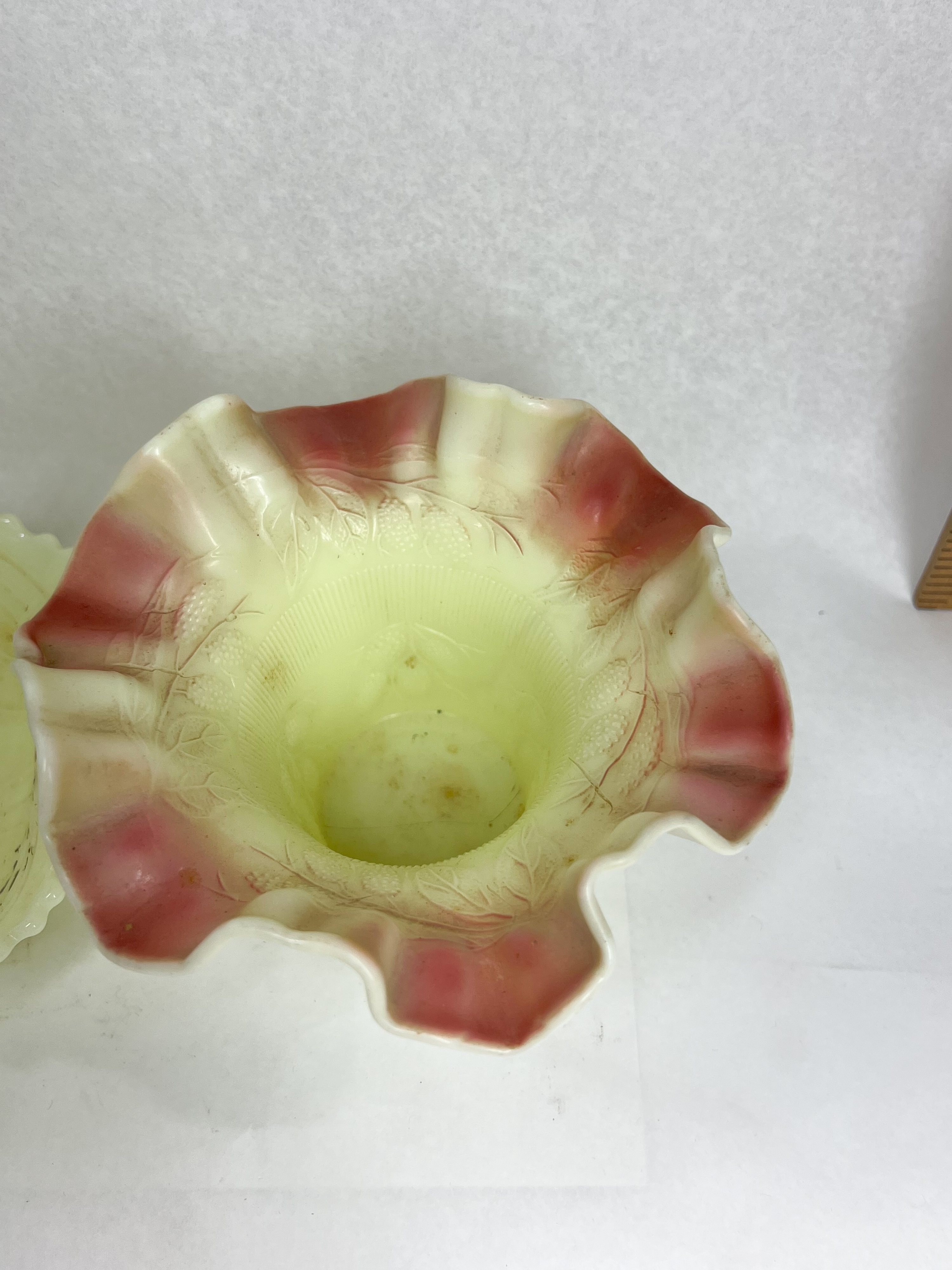 TWO PIECES CUSTARD URANIUM ART GLASS