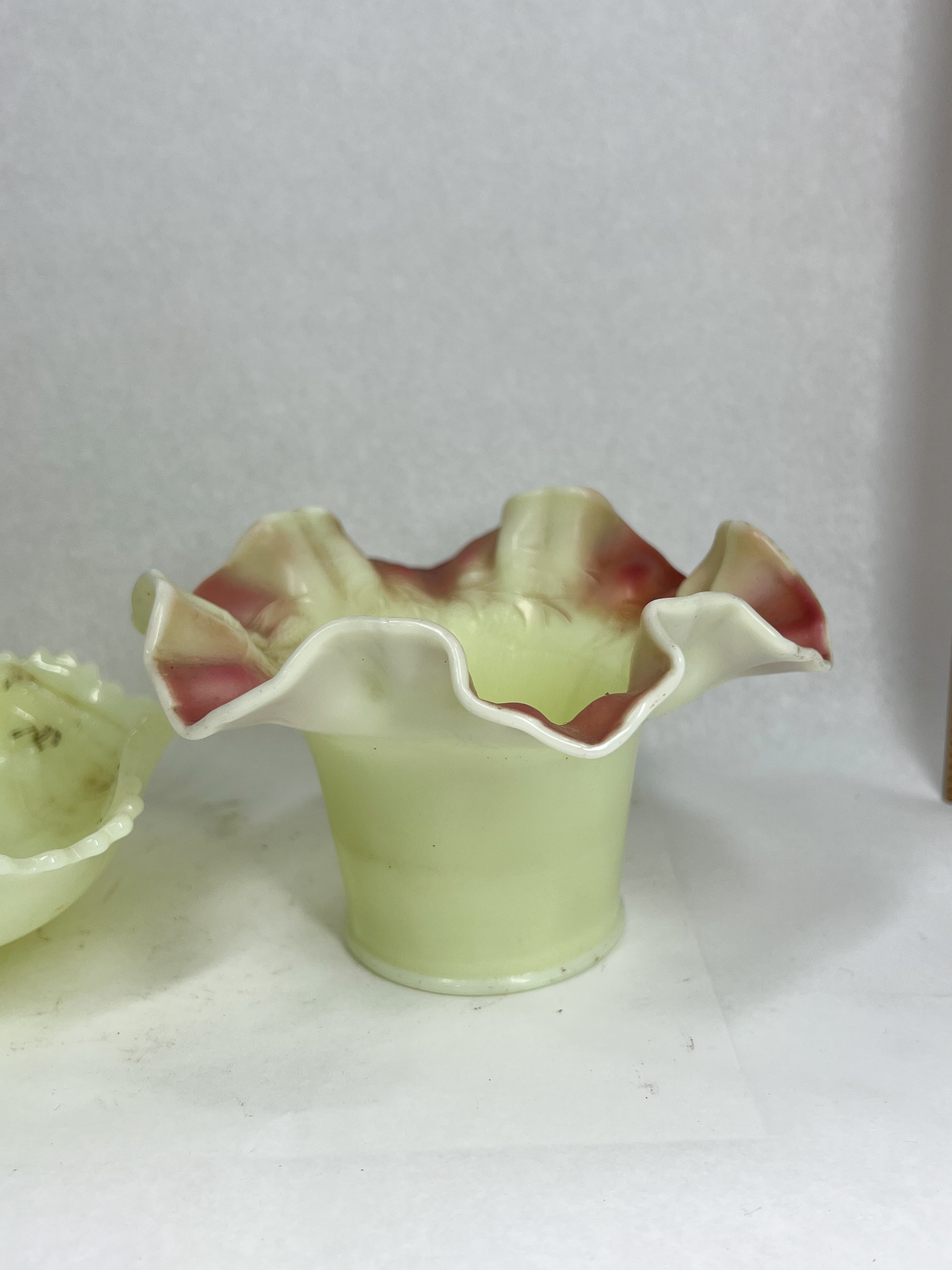 TWO PIECES CUSTARD URANIUM ART GLASS