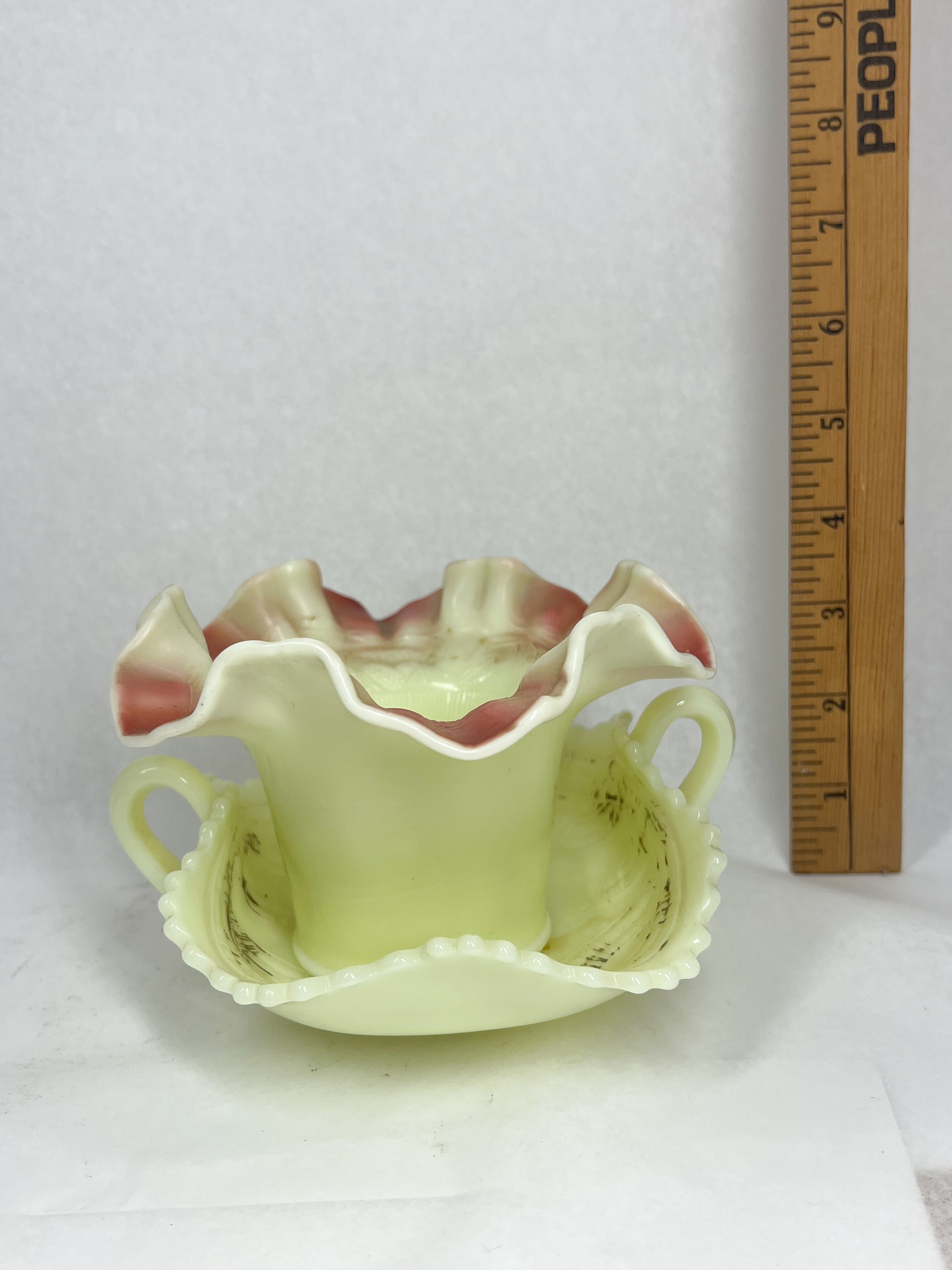 TWO PIECES CUSTARD URANIUM ART GLASS