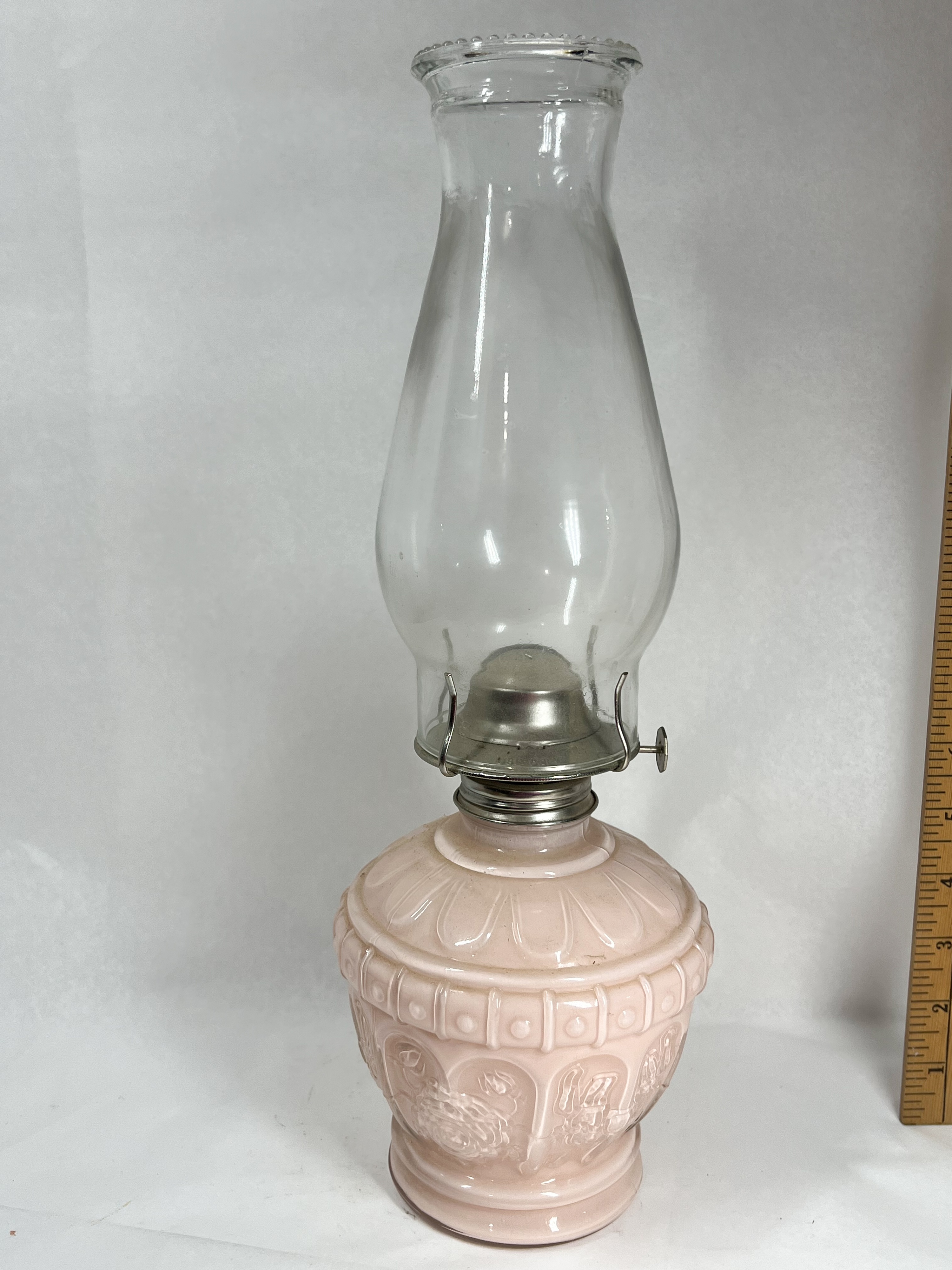 MOLDED PINK GLASS KEROSENE LAMP