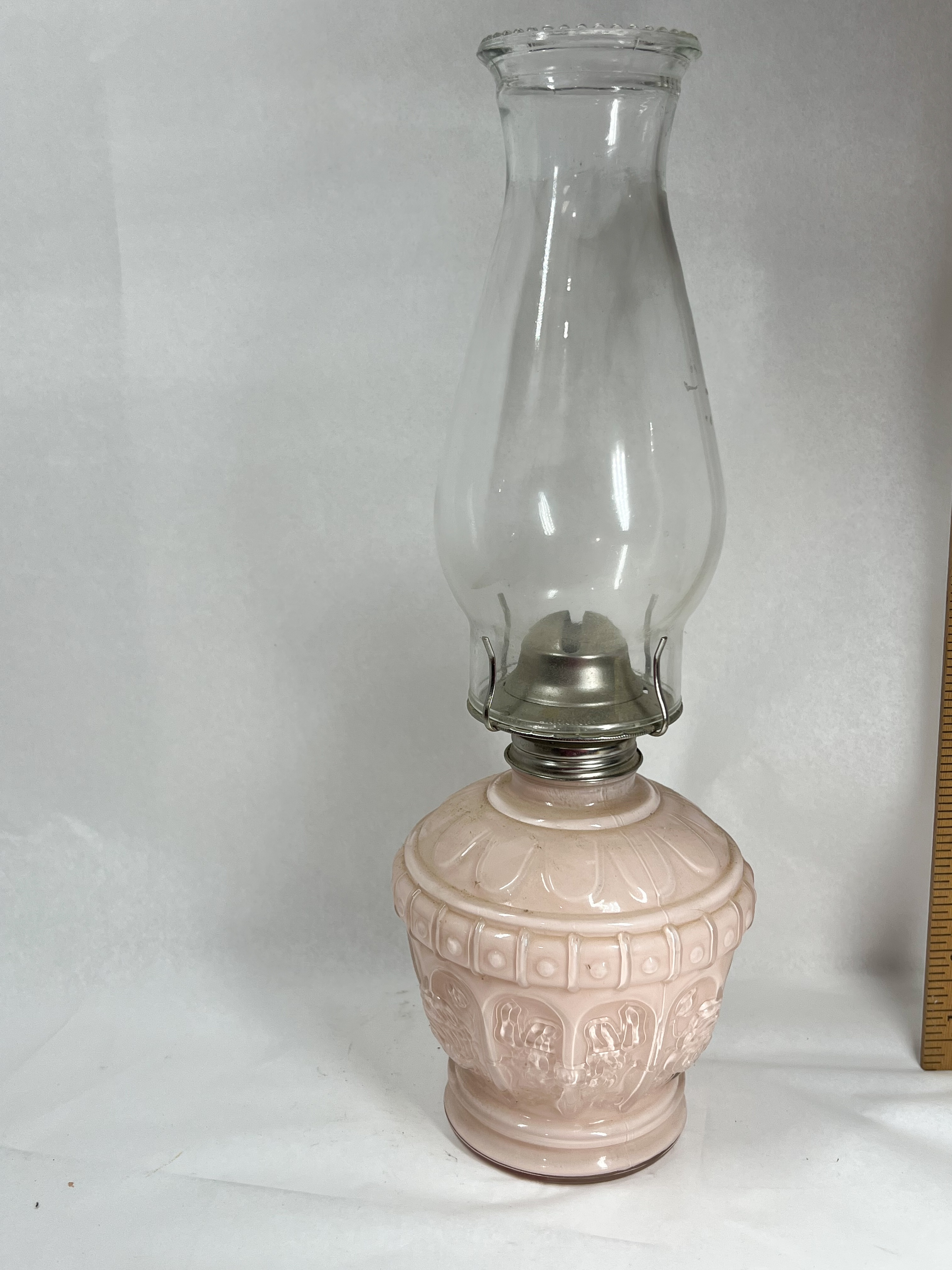 MOLDED PINK GLASS KEROSENE LAMP