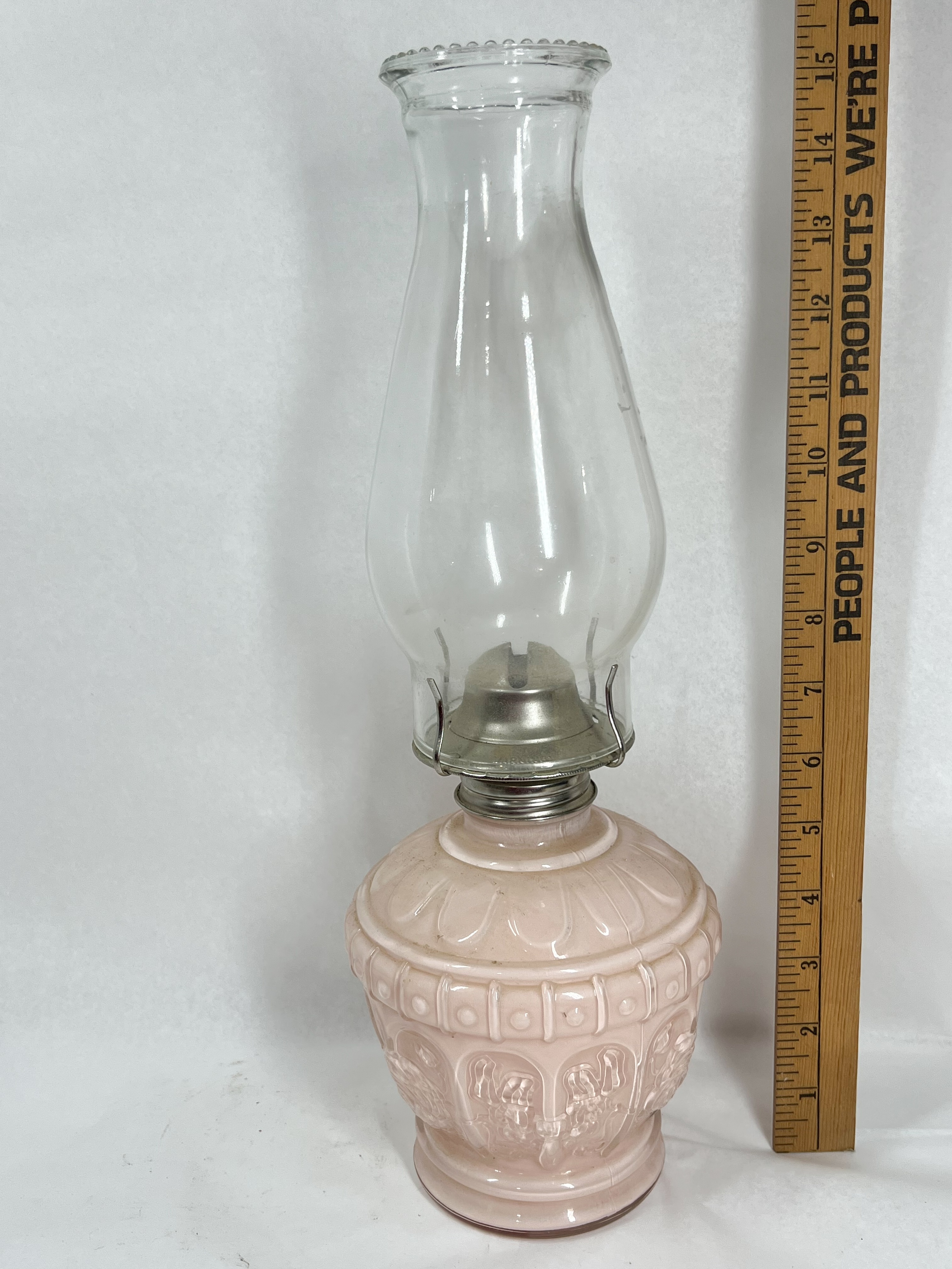 MOLDED PINK GLASS KEROSENE LAMP