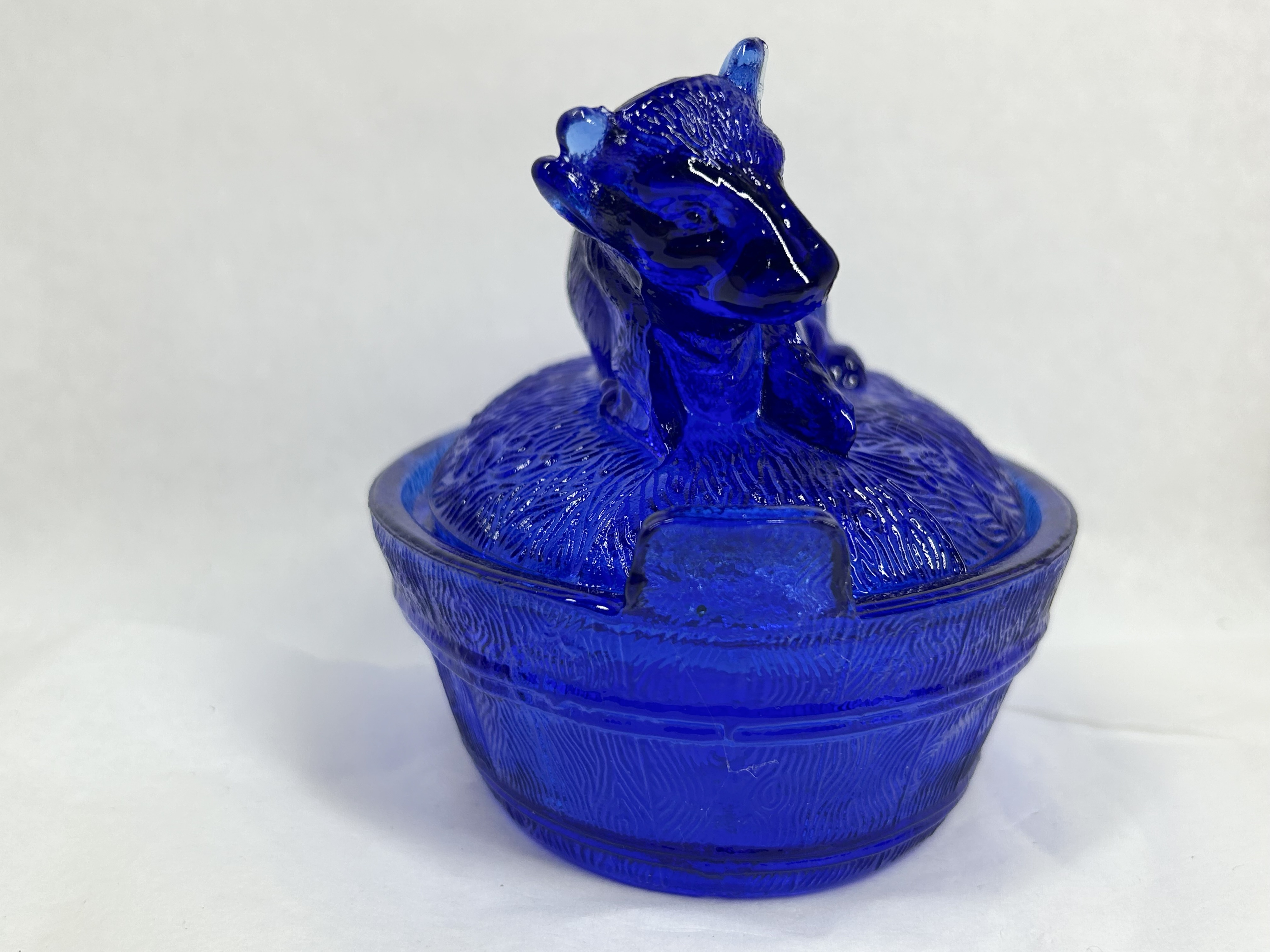 COBALT BLUE PRESSED GLASS COW DISH
