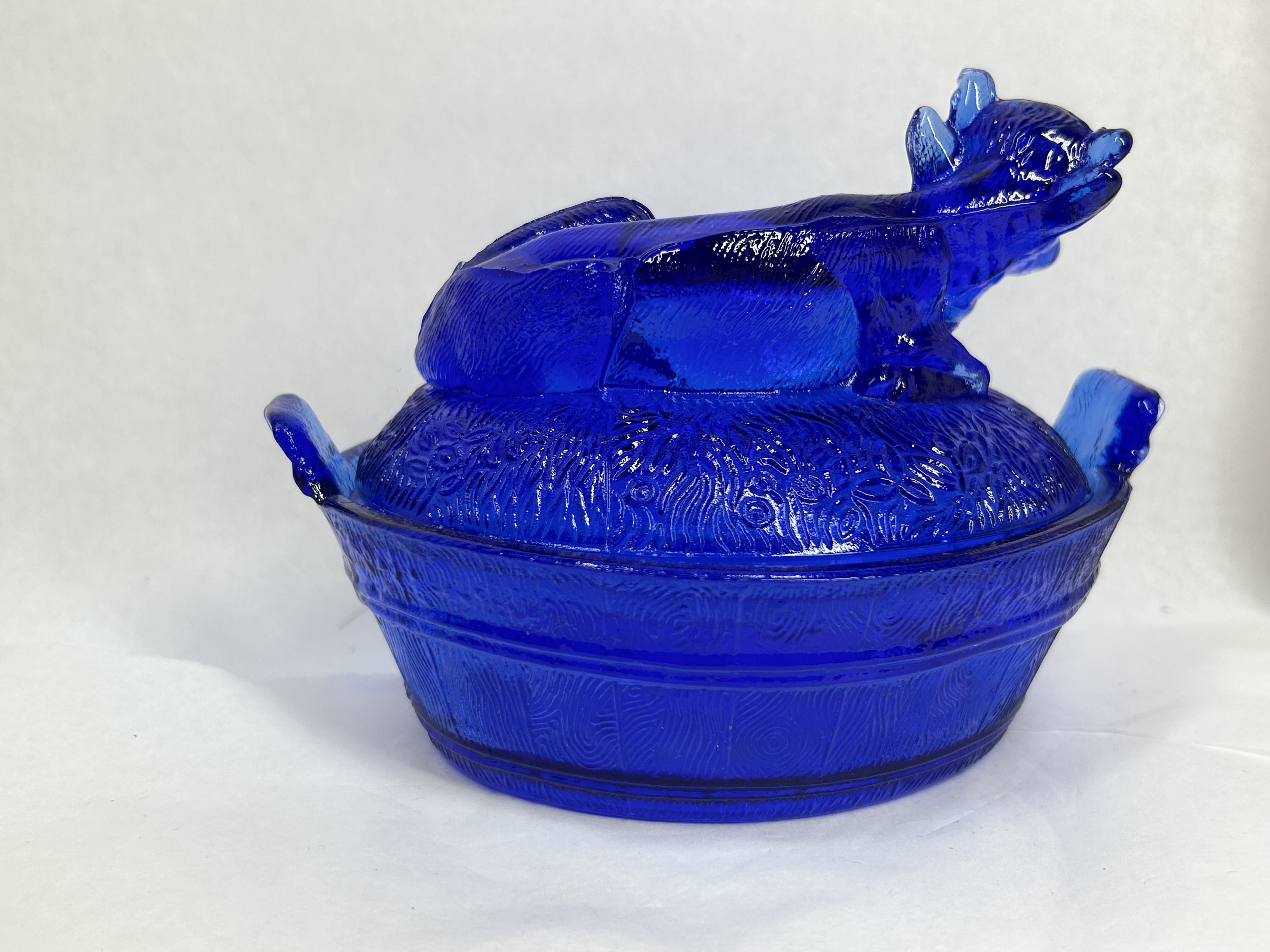 COBALT BLUE PRESSED GLASS COW DISH