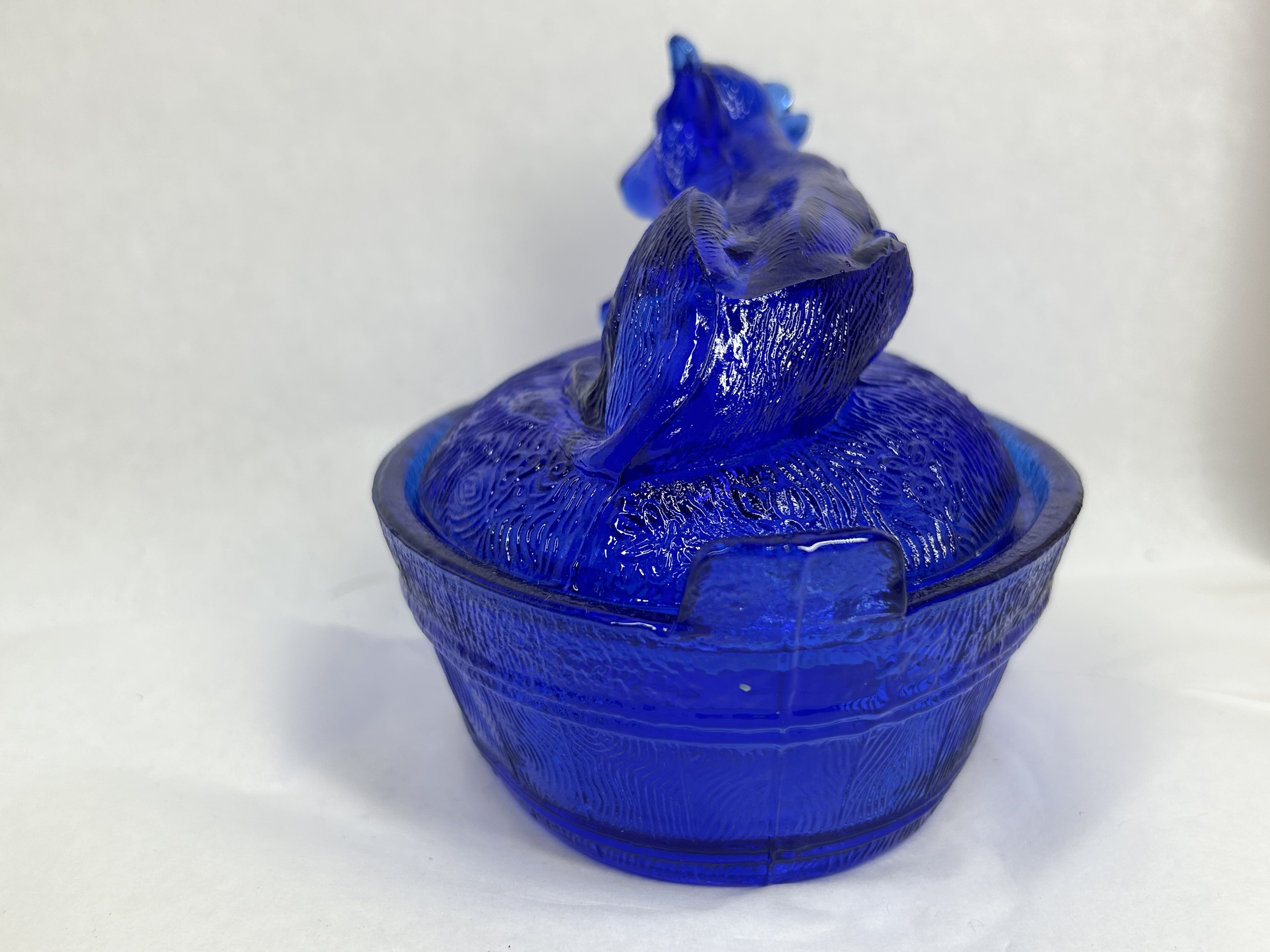 COBALT BLUE PRESSED GLASS COW DISH