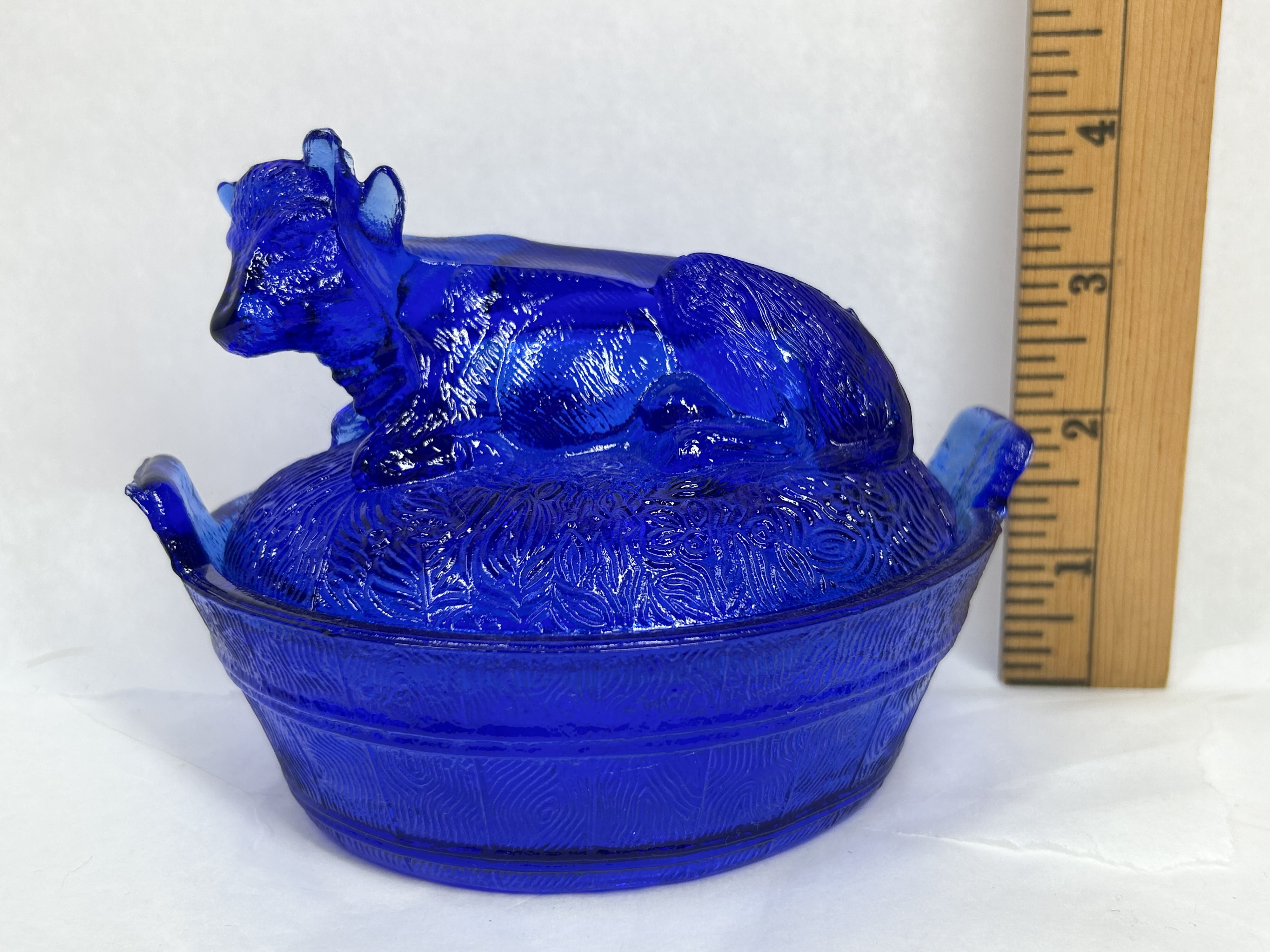 COBALT BLUE PRESSED GLASS COW DISH