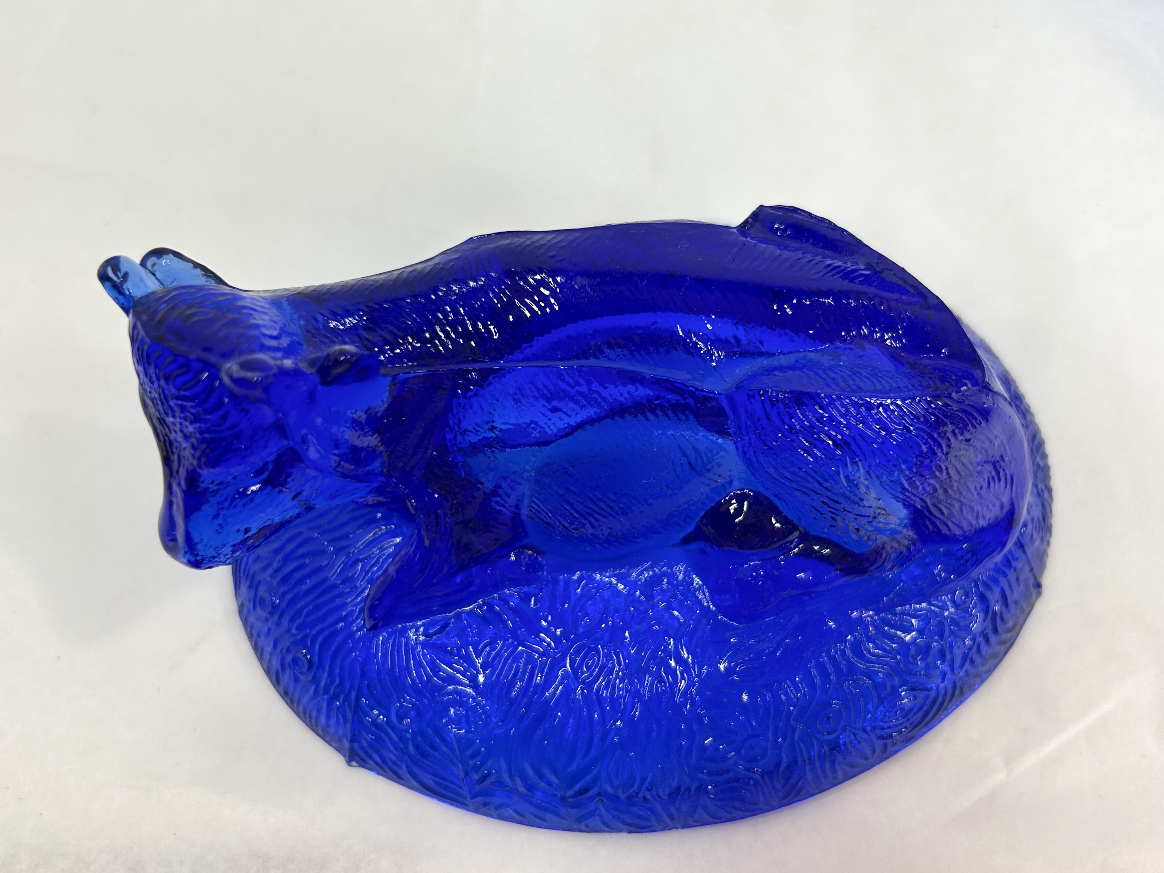 COBALT BLUE PRESSED GLASS COW DISH