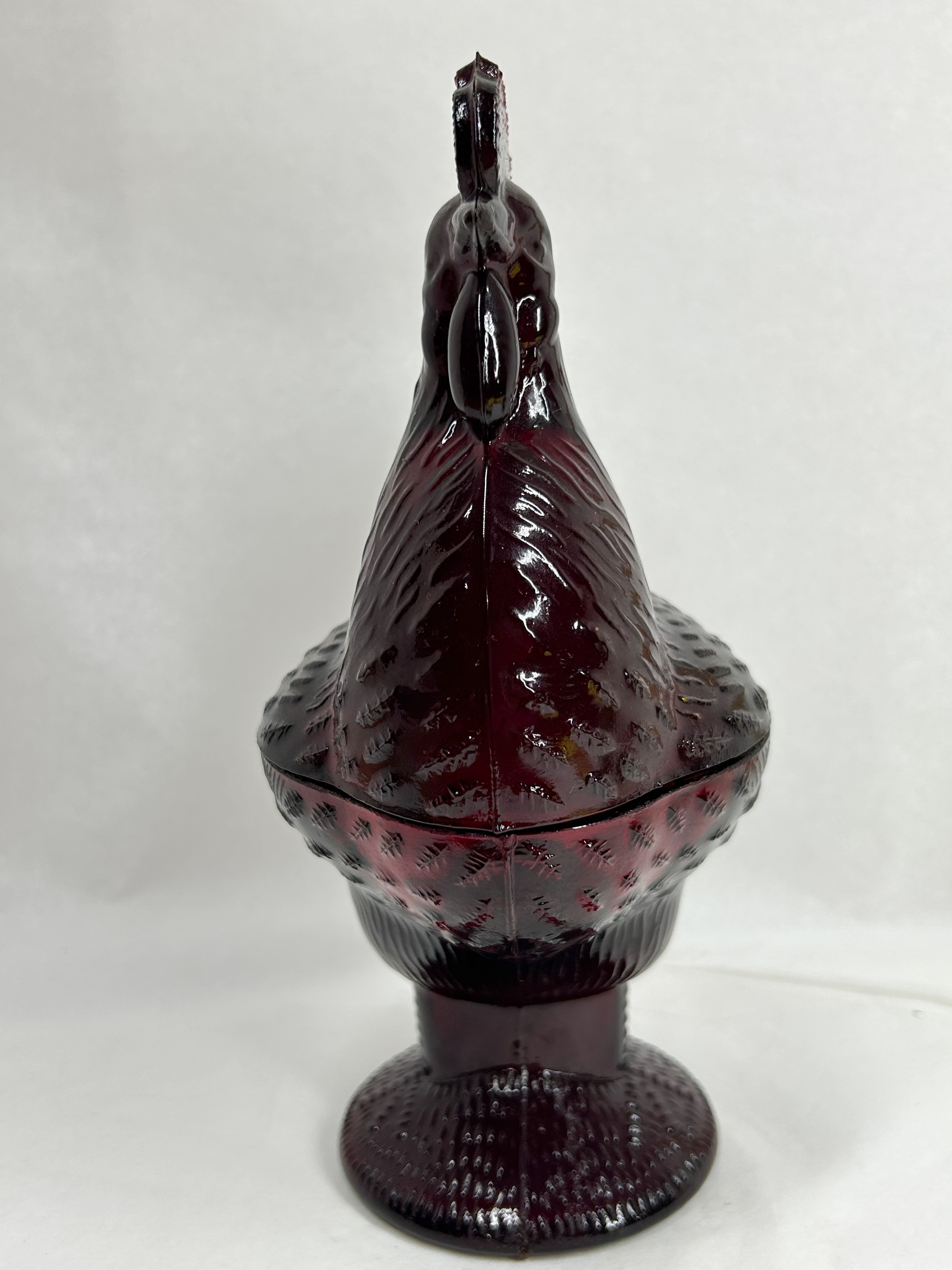 ROSSO RUBY GLASS STANDING ROOSTER CANDY DISH