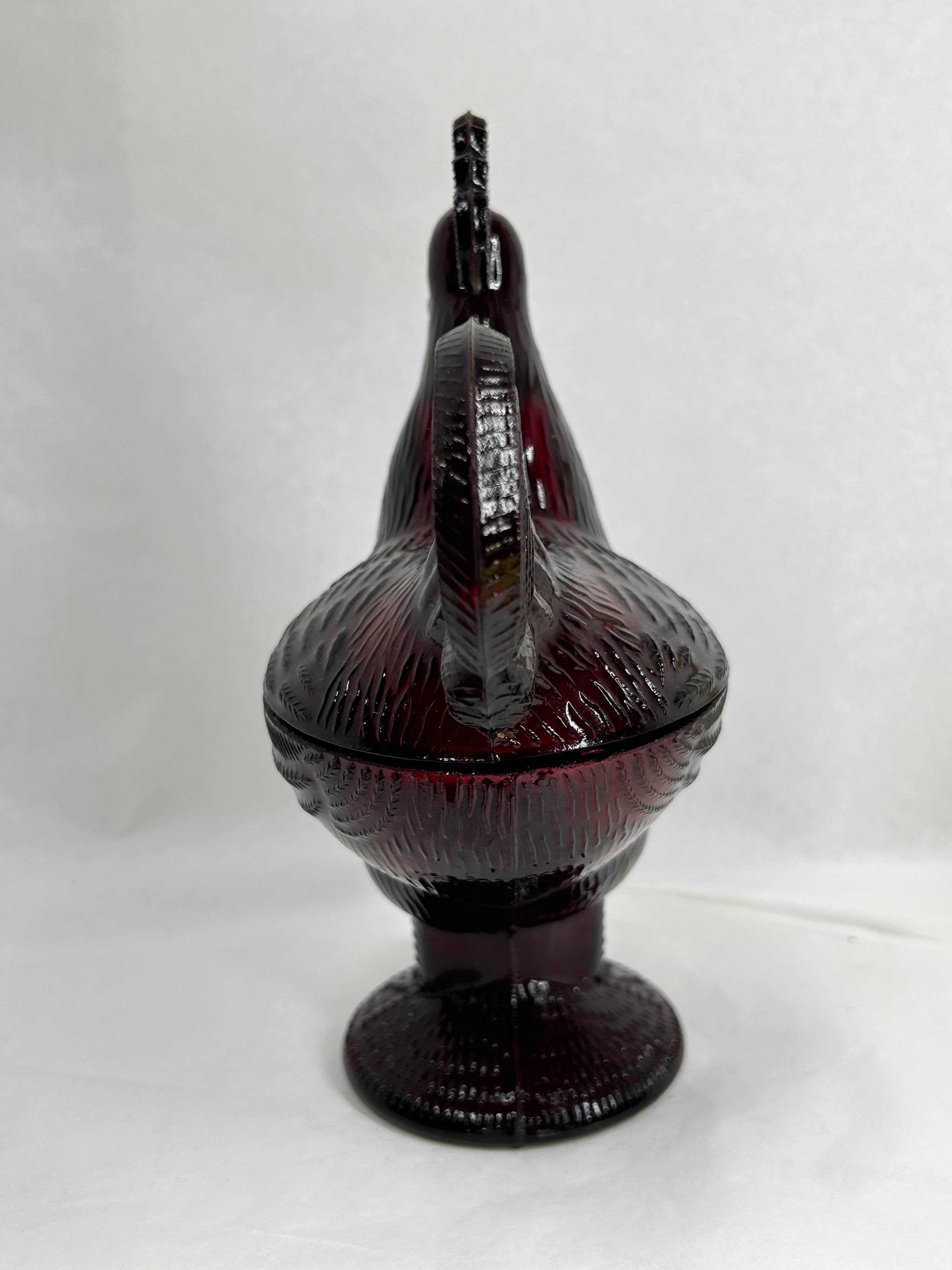 ROSSO RUBY GLASS STANDING ROOSTER CANDY DISH