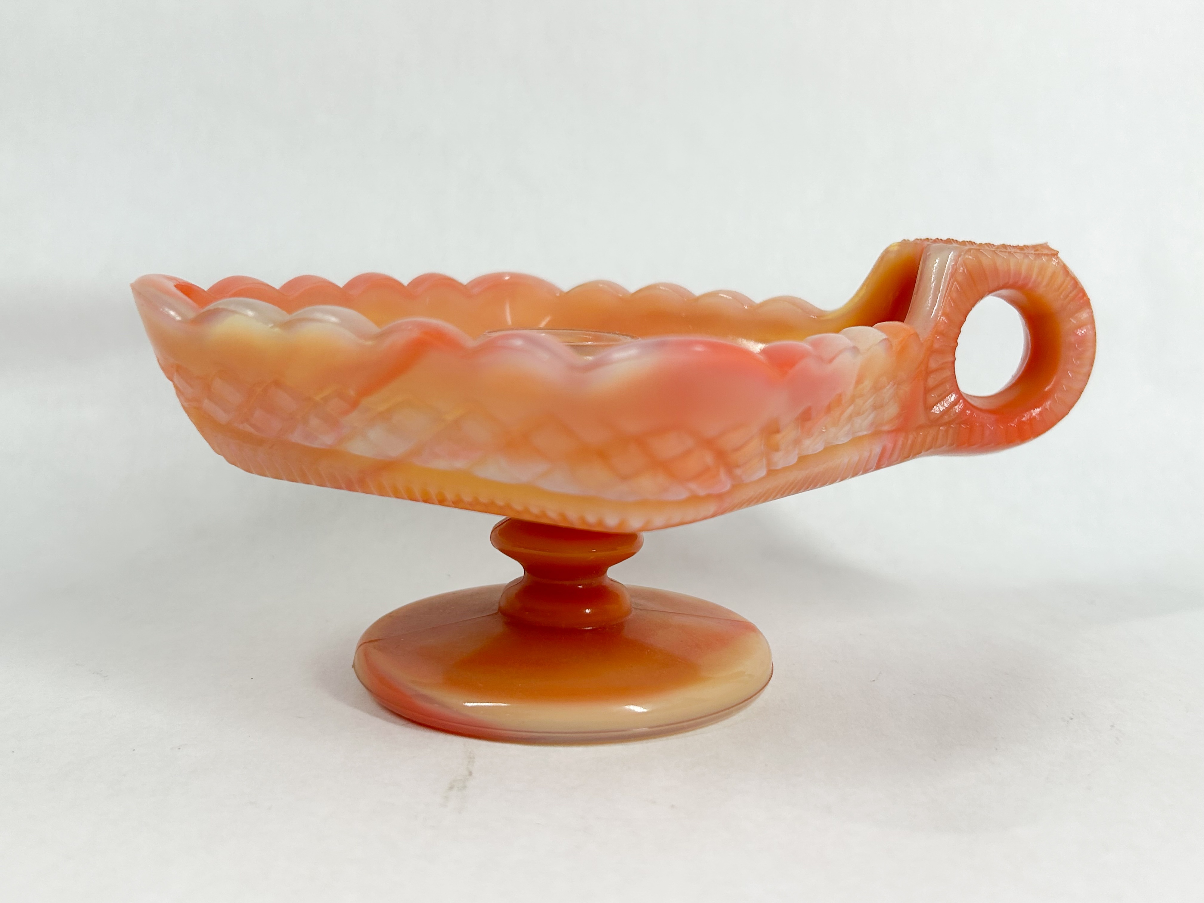 ORANGE AND CREAM SLAG GLASS CHAMBERSTICK