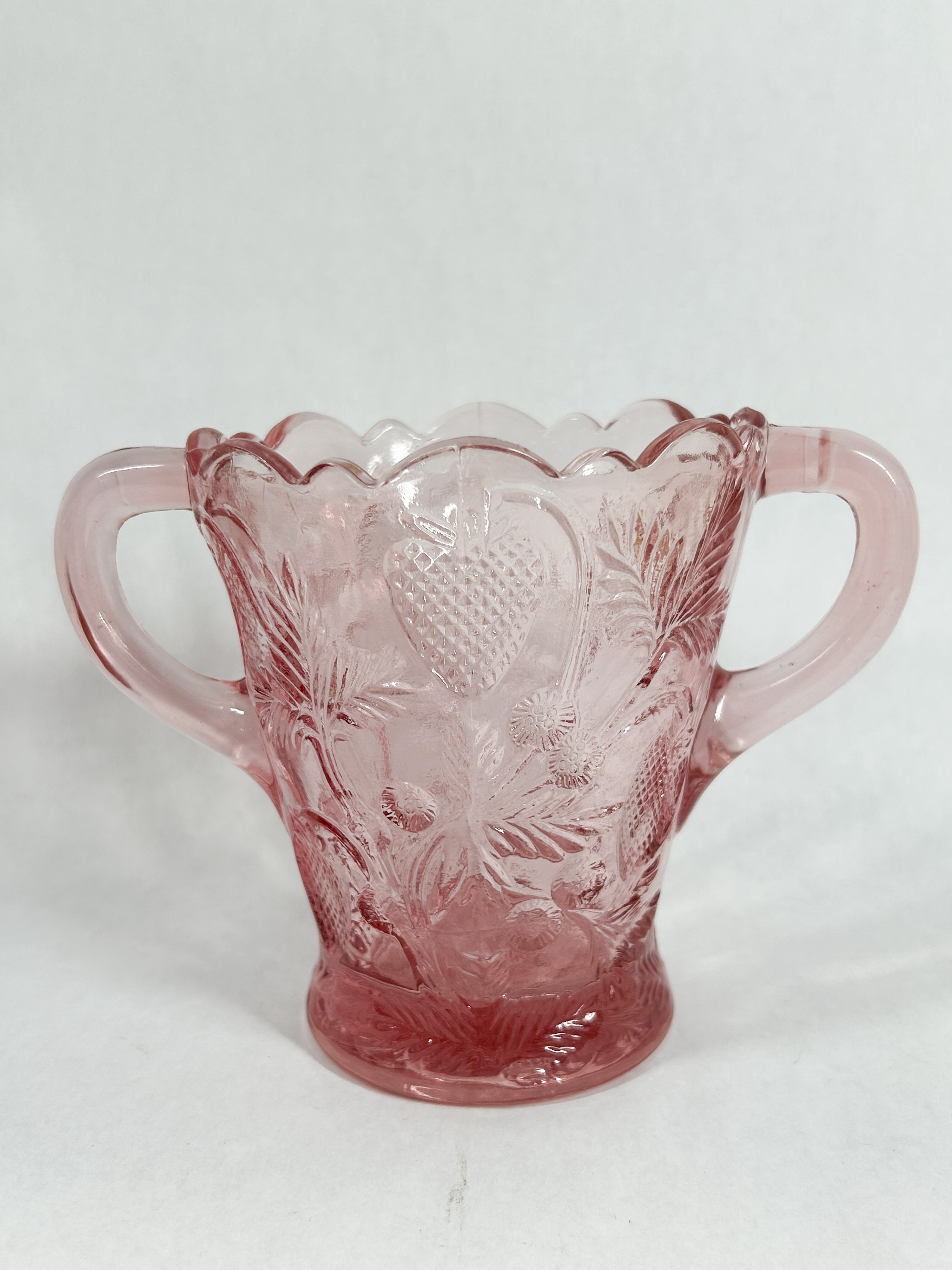PINK PRESSED GLASS STRAWBERRY SUGAR BOWL
