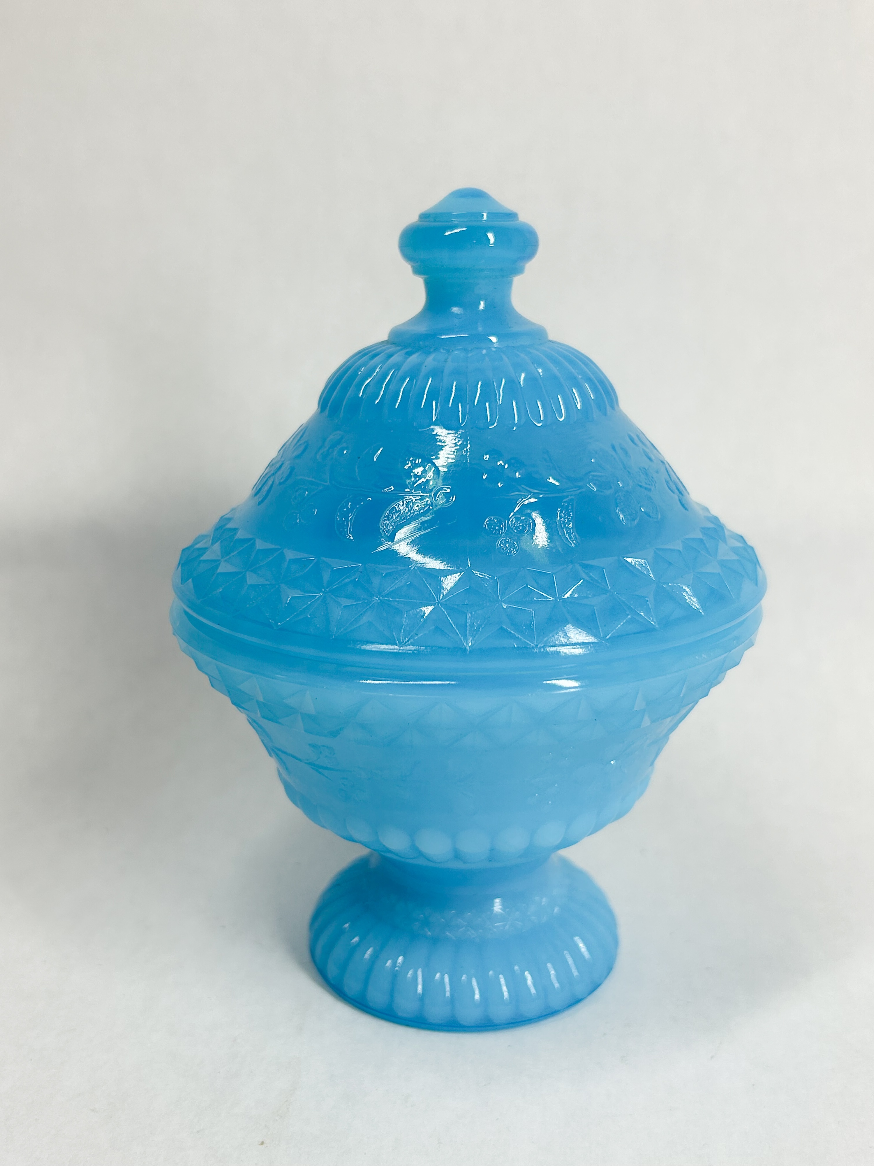BOYD SKY BLUE MILK GLASS COVERED COMPOTE