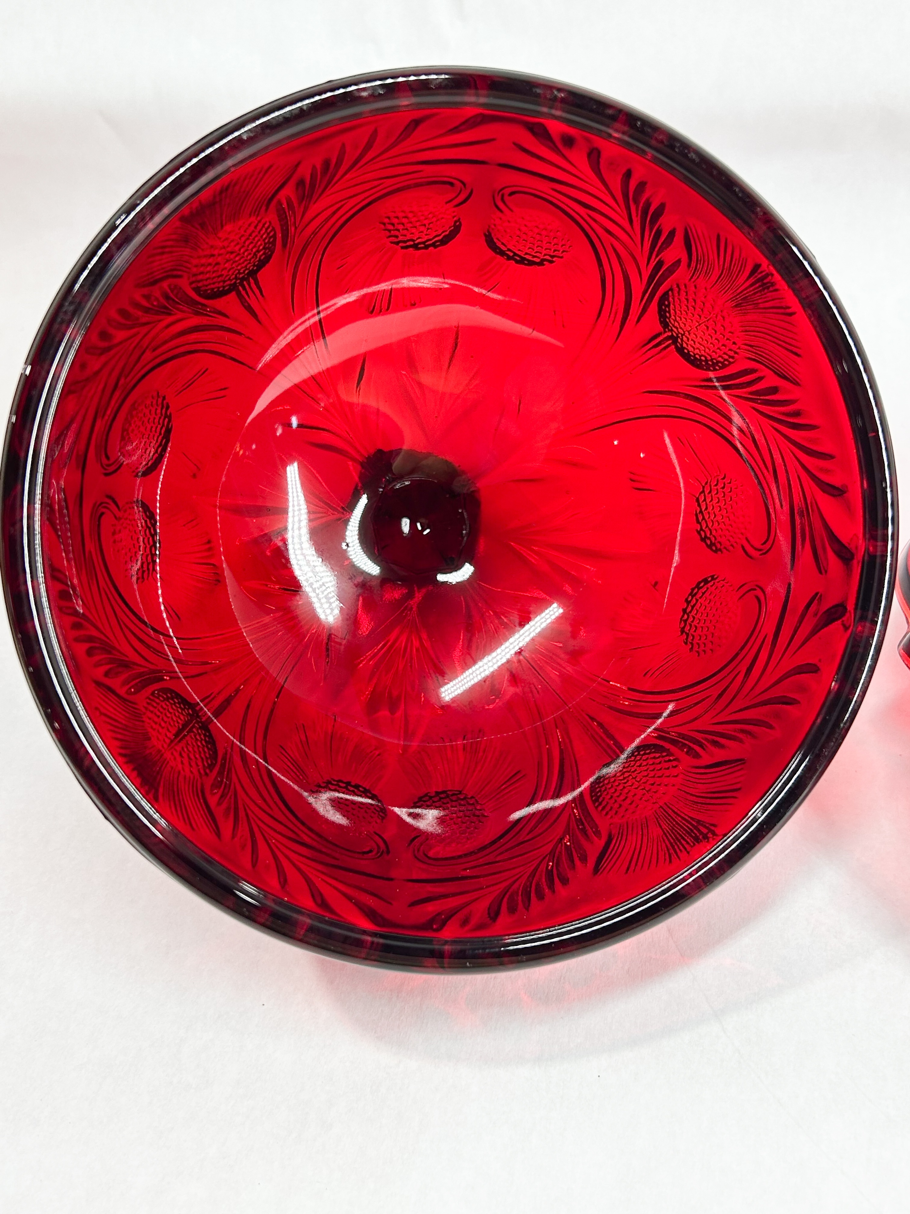 MOSSER THISTLE PATTERN RUBY GLASS BUTTER DISH