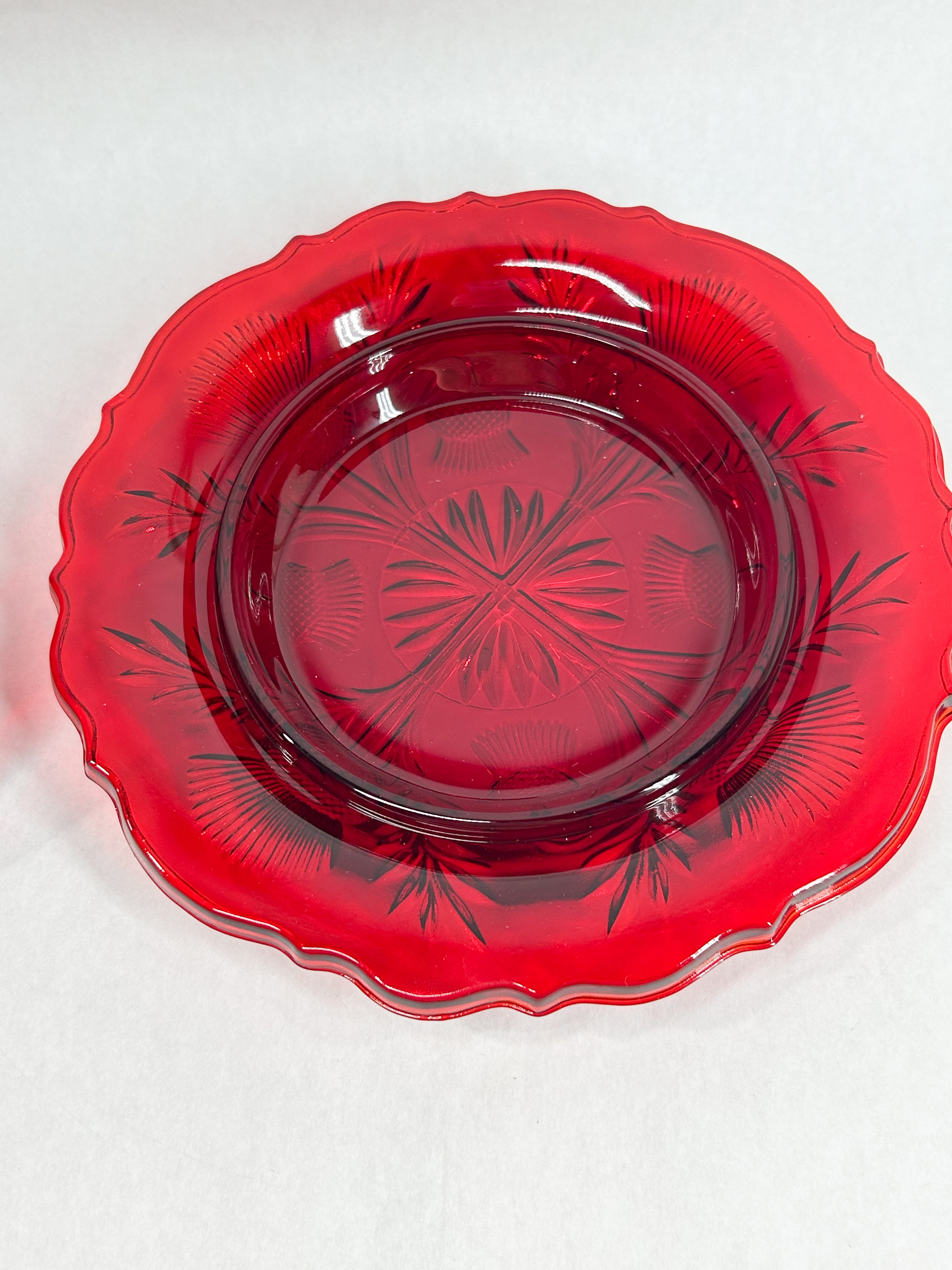 MOSSER THISTLE PATTERN RUBY GLASS BUTTER DISH