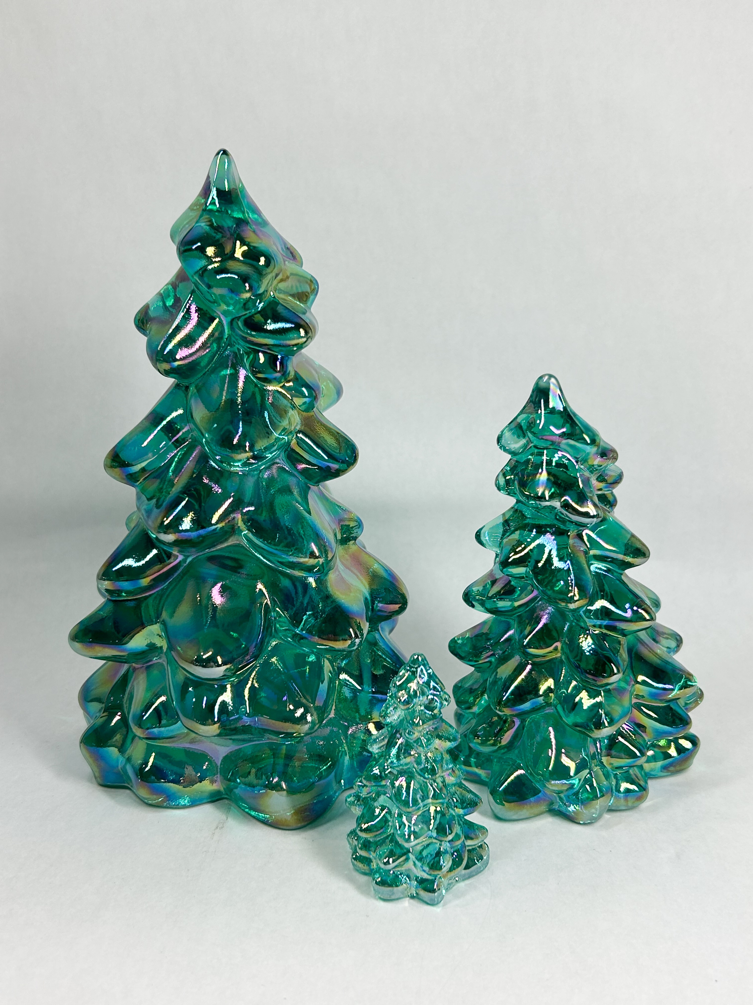 MOSSER IRIDESCENT TEAL GLASS CHRISTMAS TREES