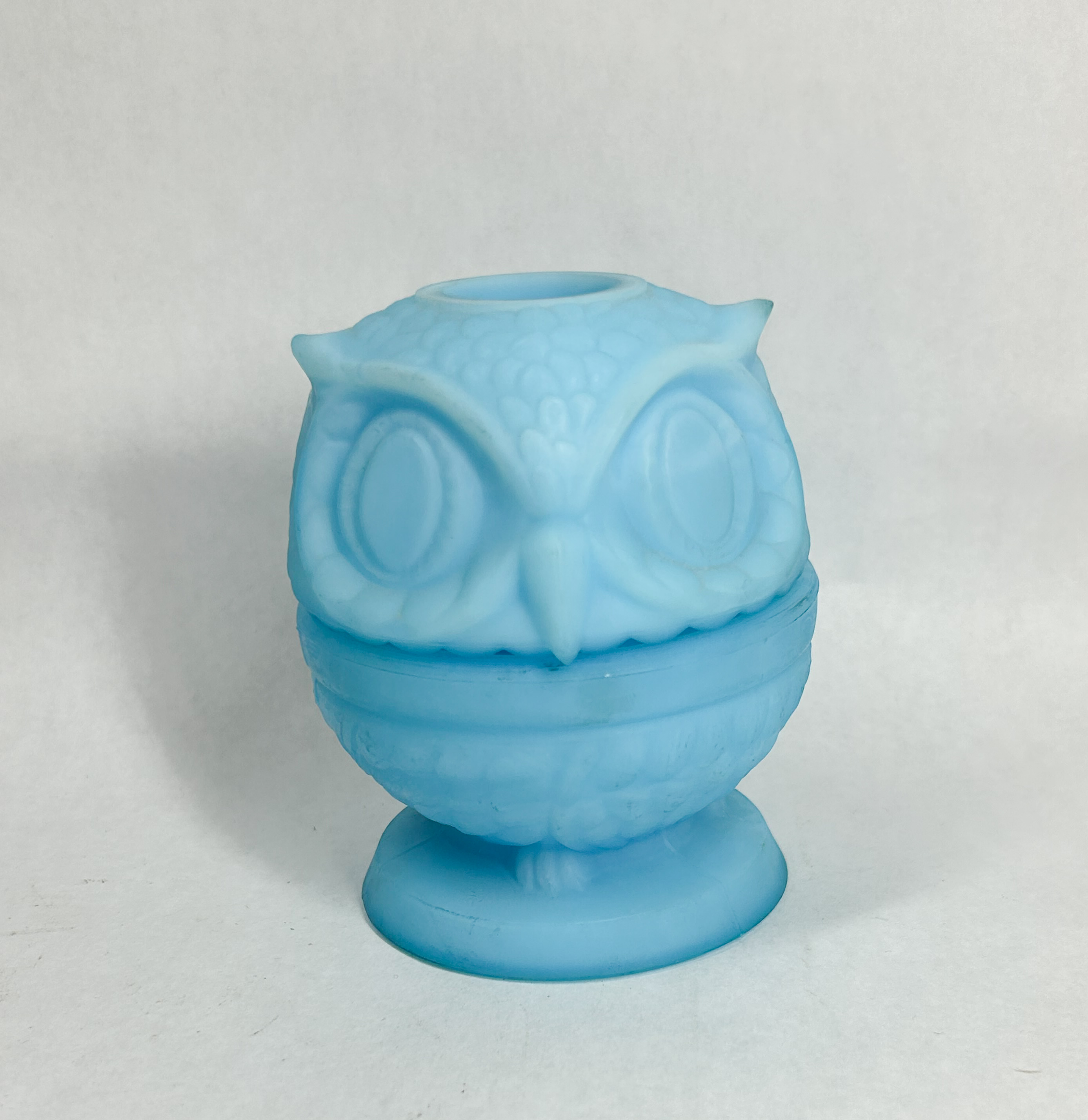 FENTON BLUE SATIN GLASS OWL FAIRY LAMP