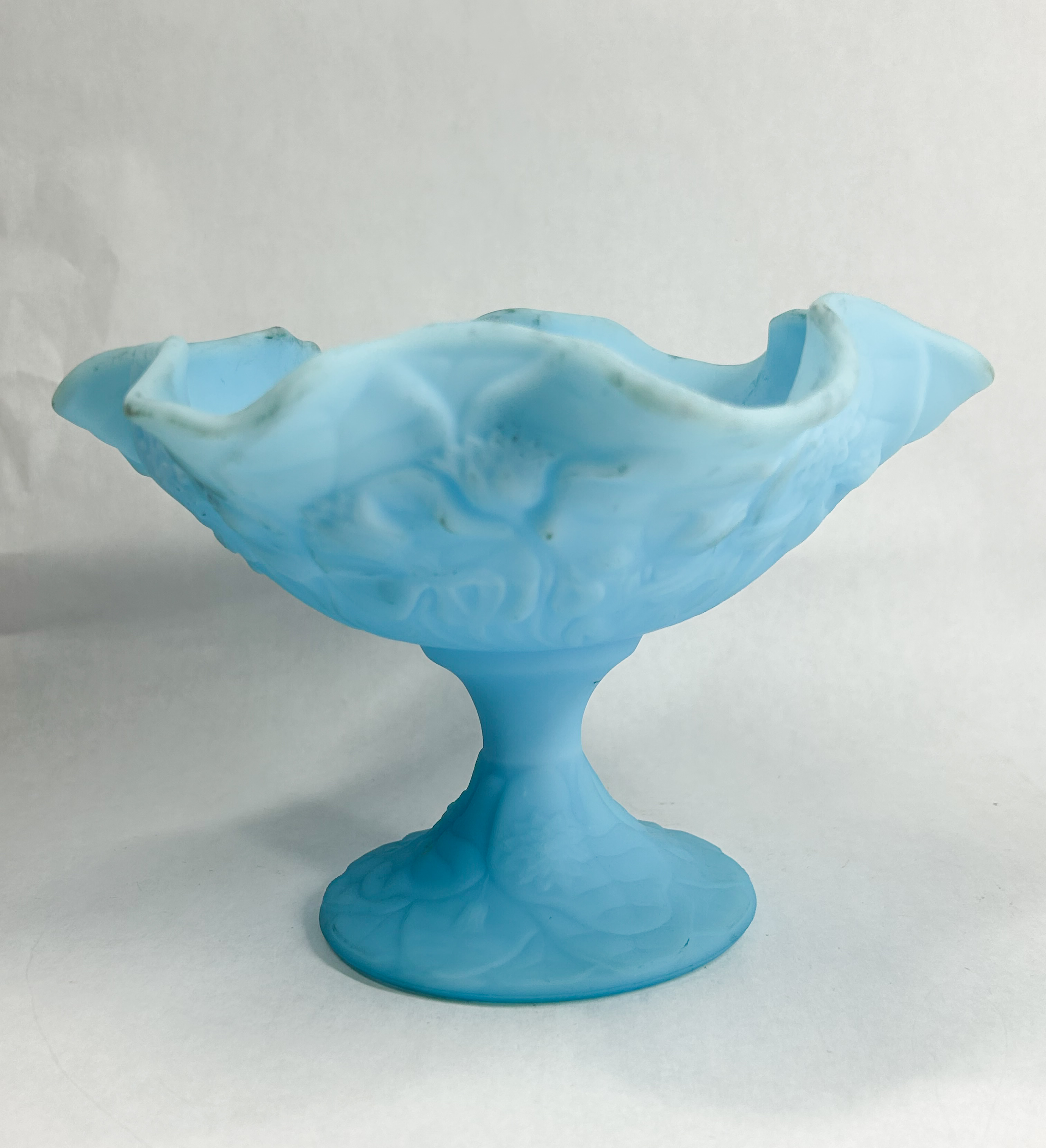 FENTON VINTAGE BLUE SATIN MILK GLASS COMPOTE