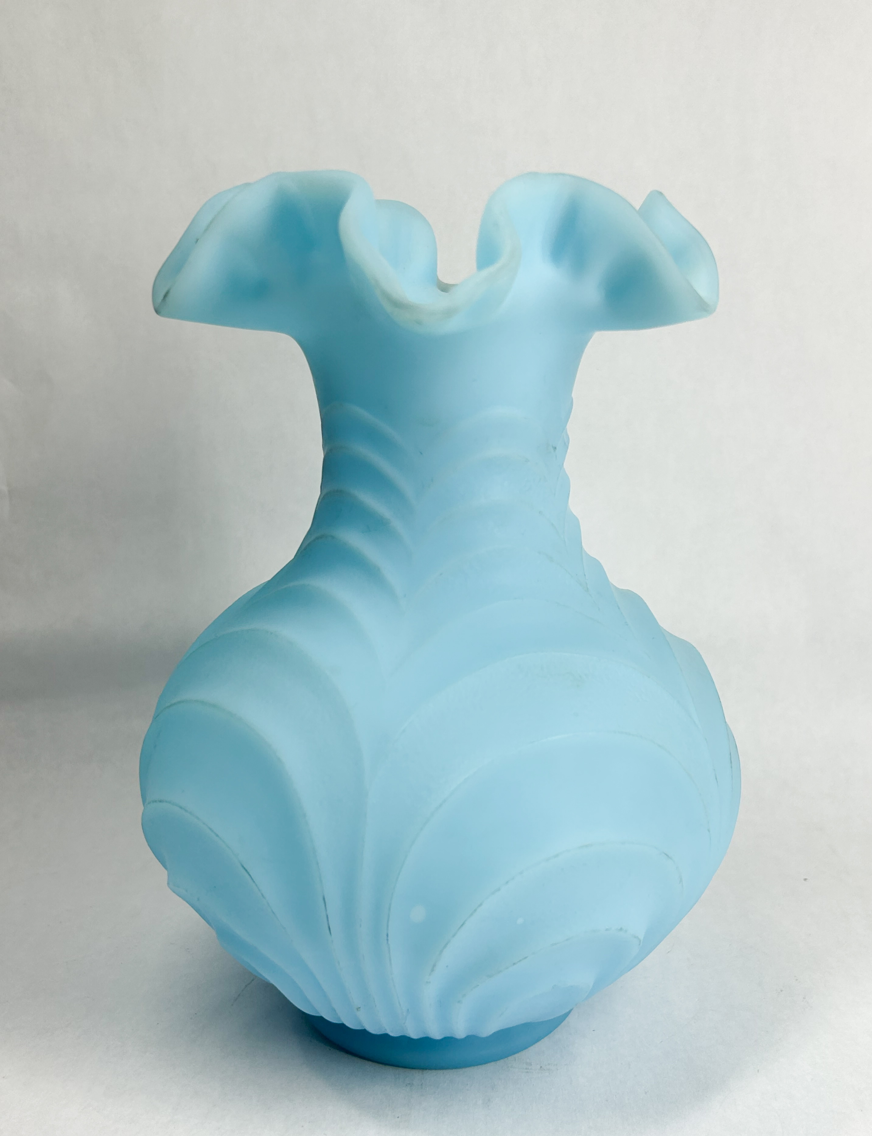 FENTON VINTAGE BLUE SATIN GLASS DRAPERY VASE