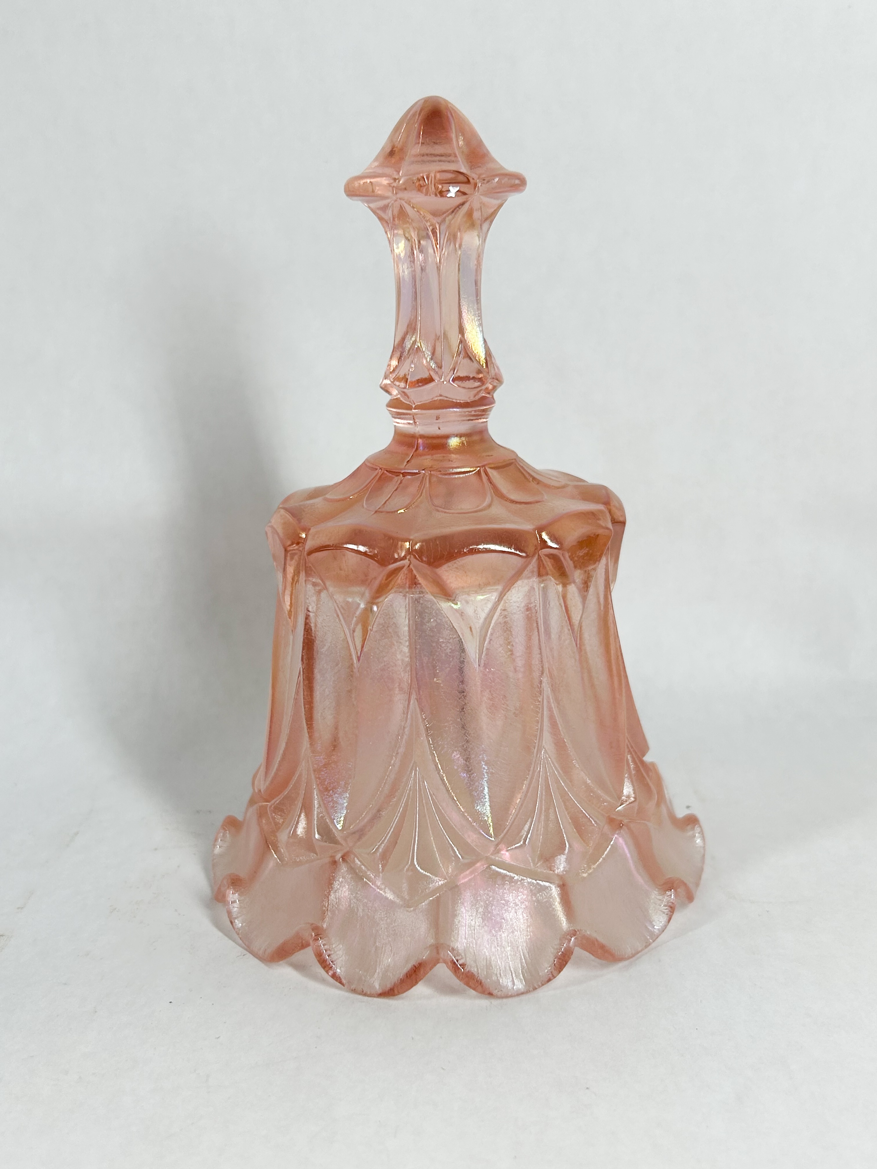 FENTON WHITTON PATTERN IRIDESCENT PINK GLASS BELL