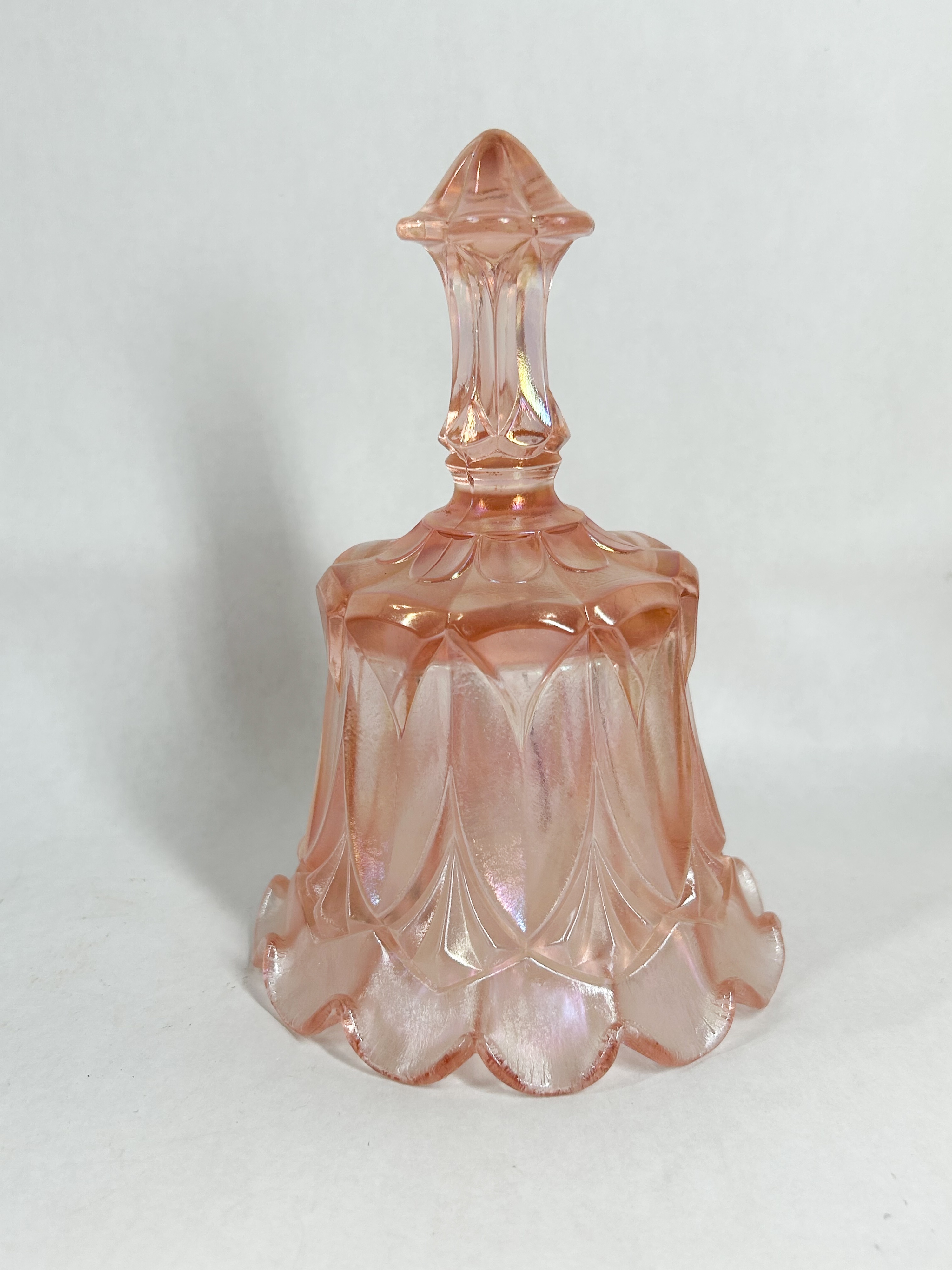 FENTON WHITTON PATTERN IRIDESCENT PINK GLASS BELL