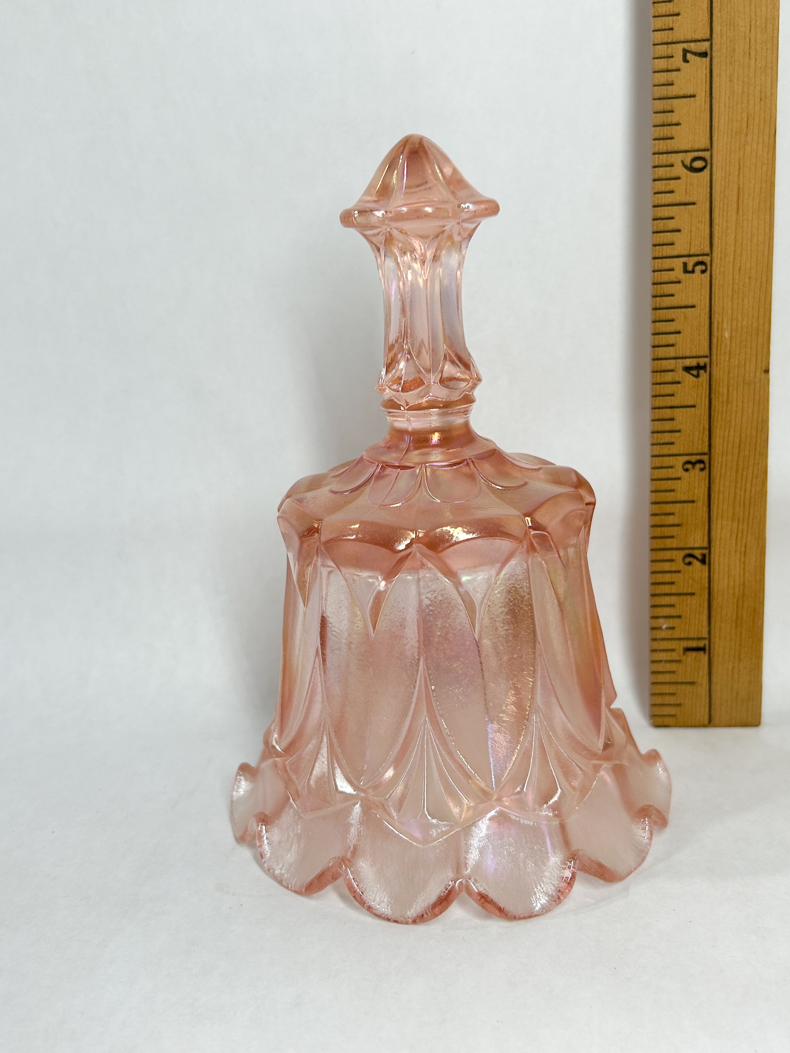 FENTON WHITTON PATTERN IRIDESCENT PINK GLASS BELL