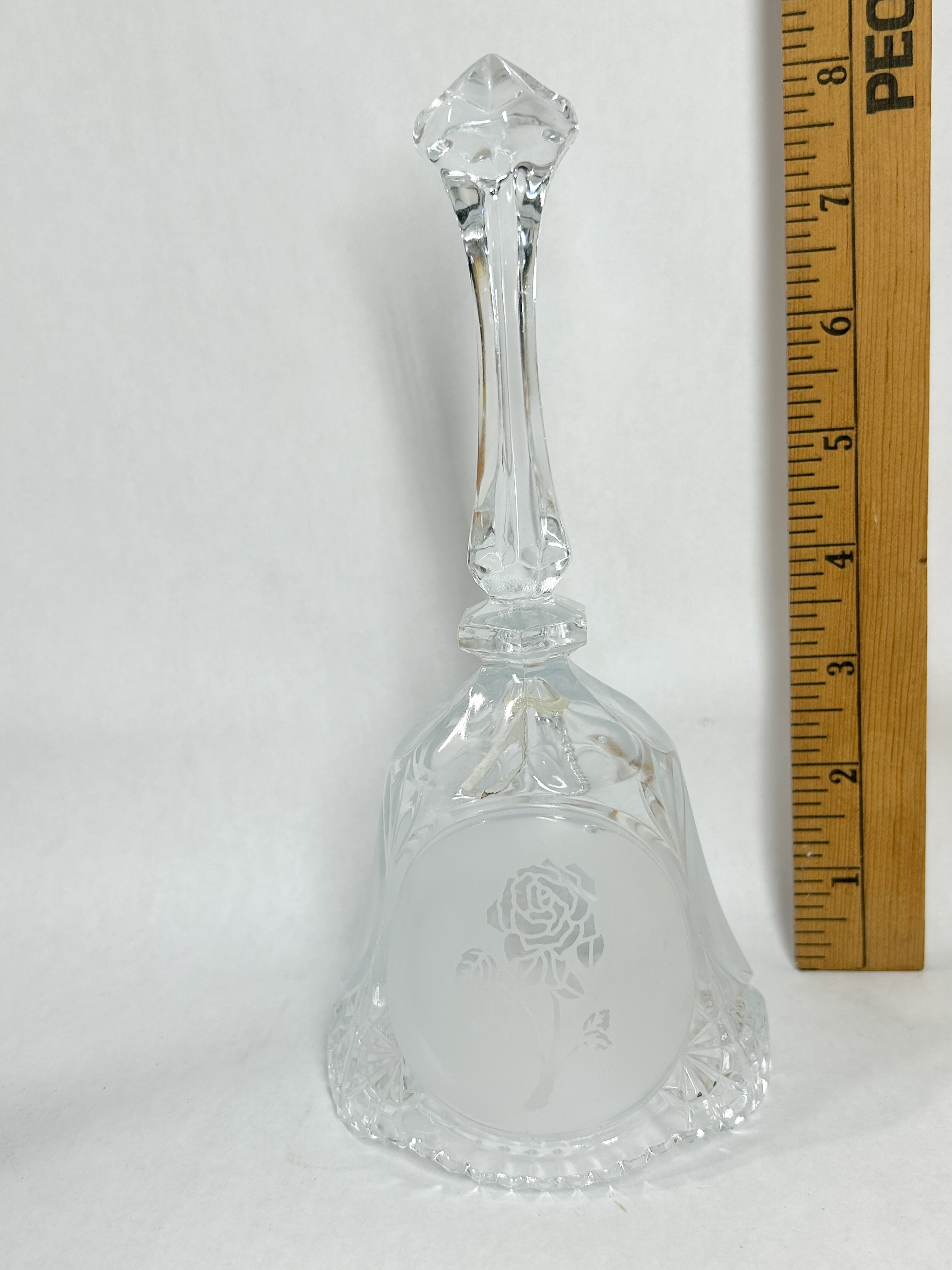 COLLECTION OF FIVE CUT AND ETCHED CRYSTAL HAND BELLS