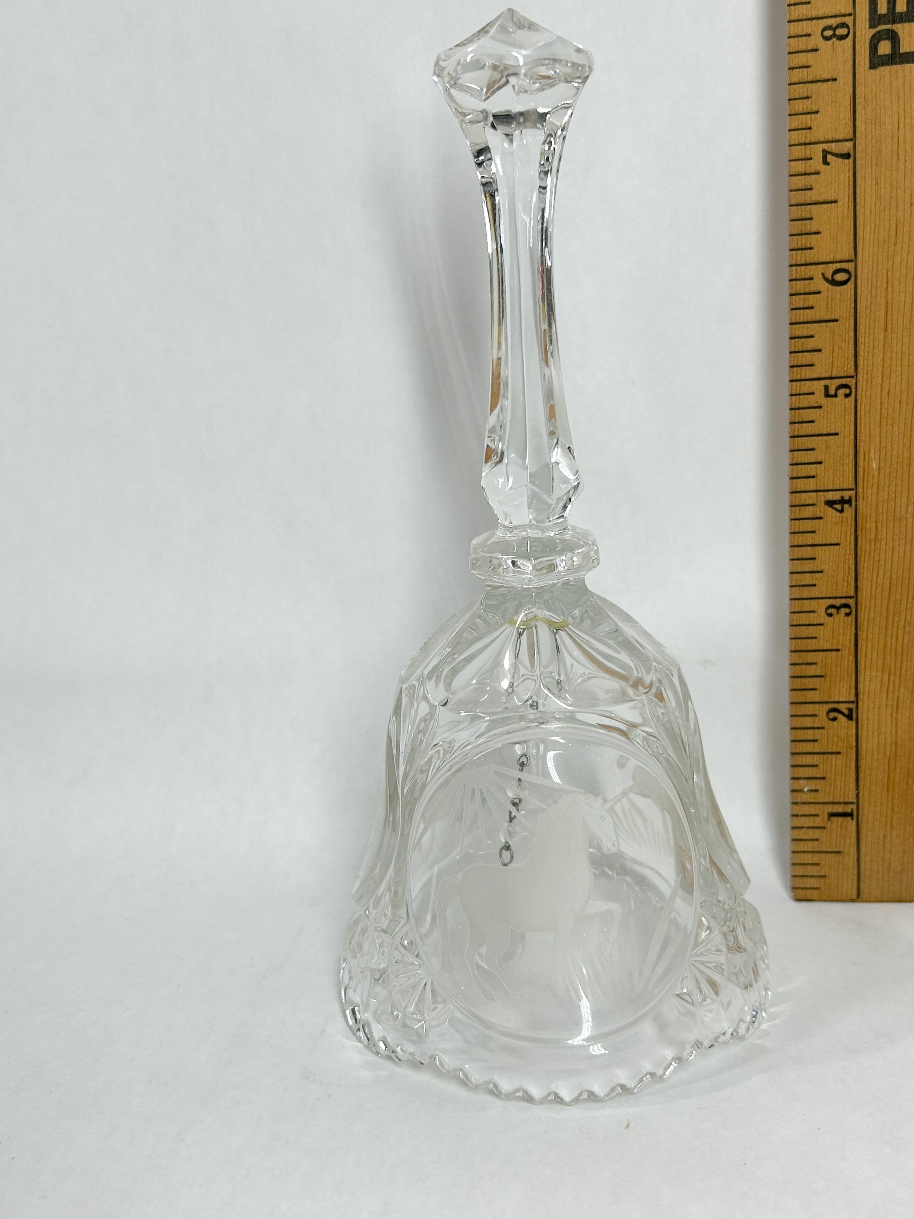 COLLECTION OF FIVE CUT AND ETCHED CRYSTAL HAND BELLS