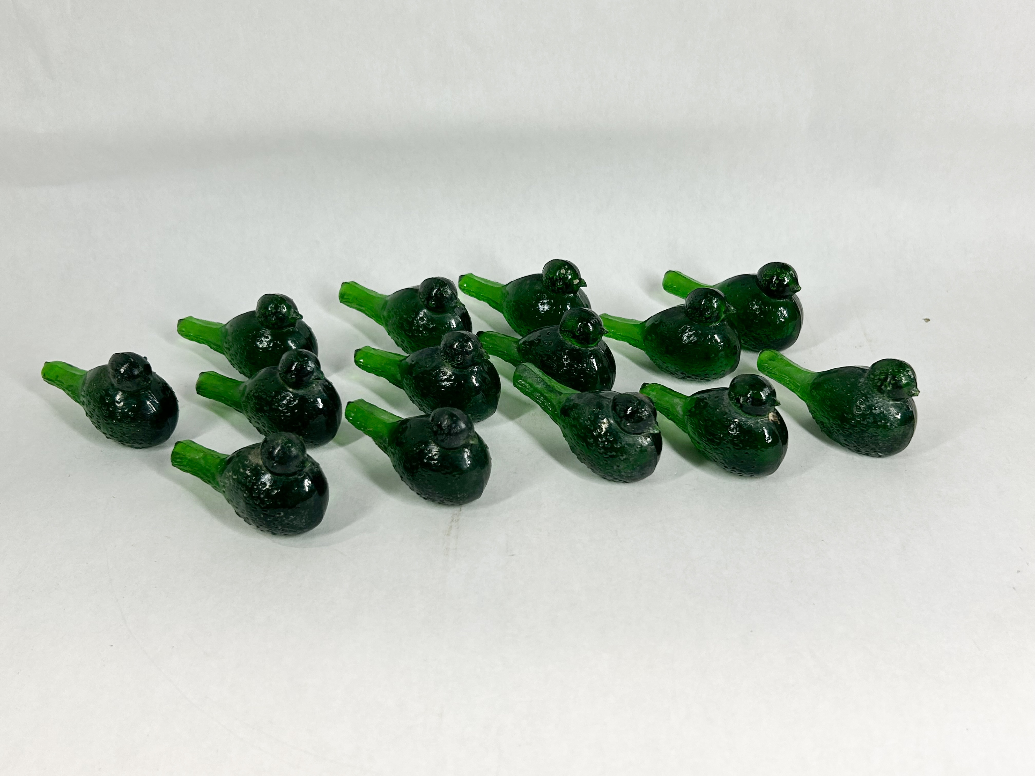IMPERIAL GREEN GLASS BIRD FIGURINES