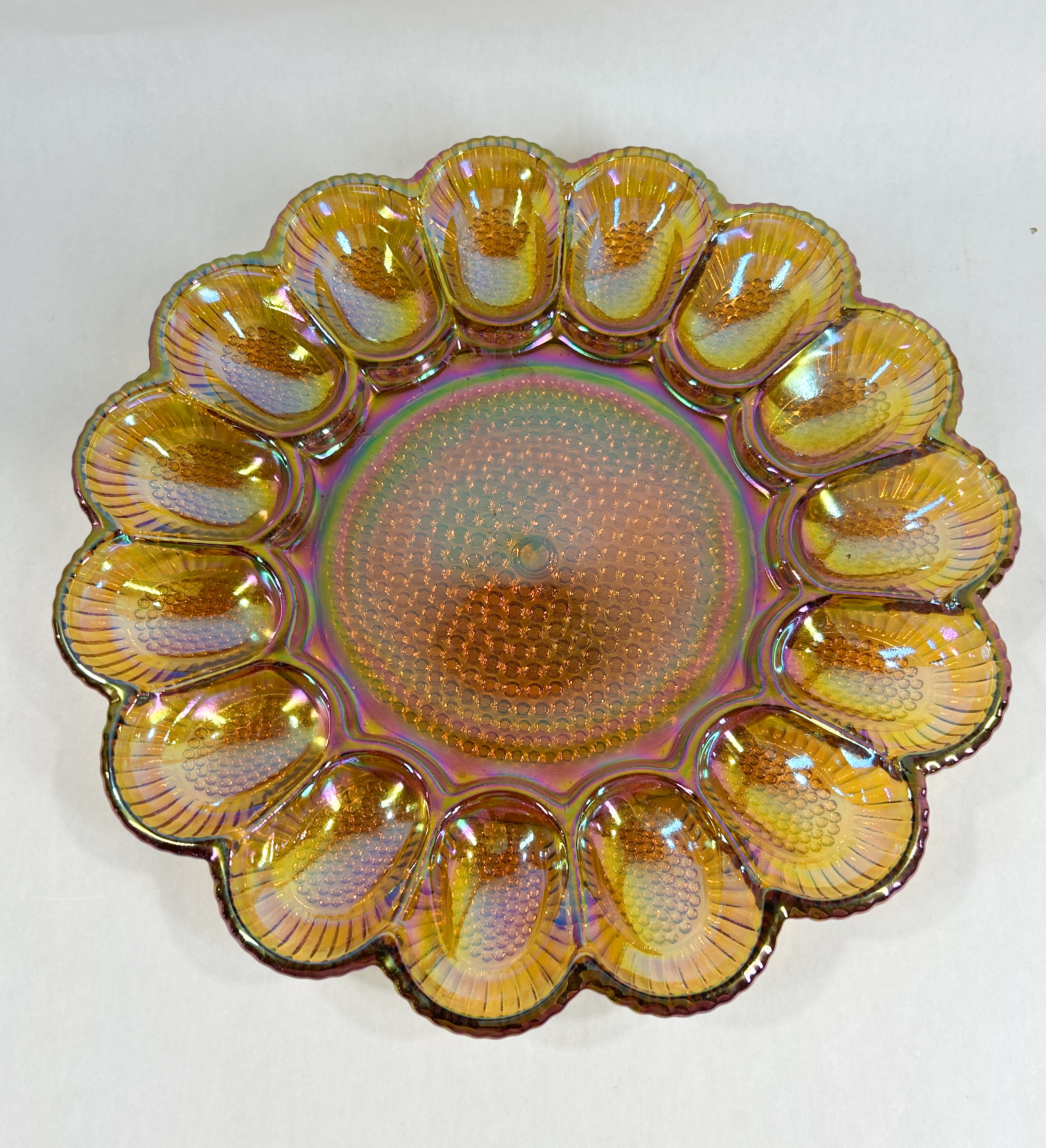 INDIANA GLASS MARIGOLD CARNIVAL EGG PLATE