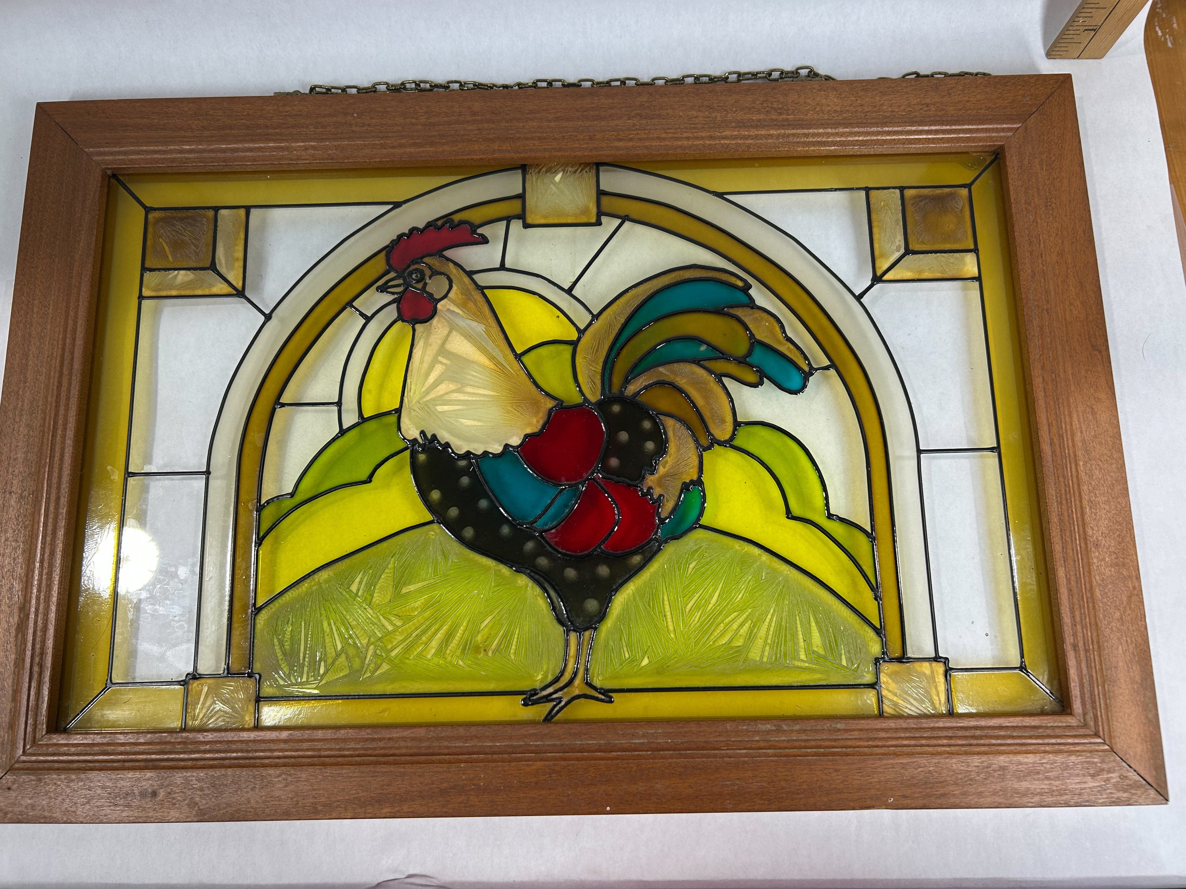 STAINED GLASS ROOSTER WINDOW PANEL