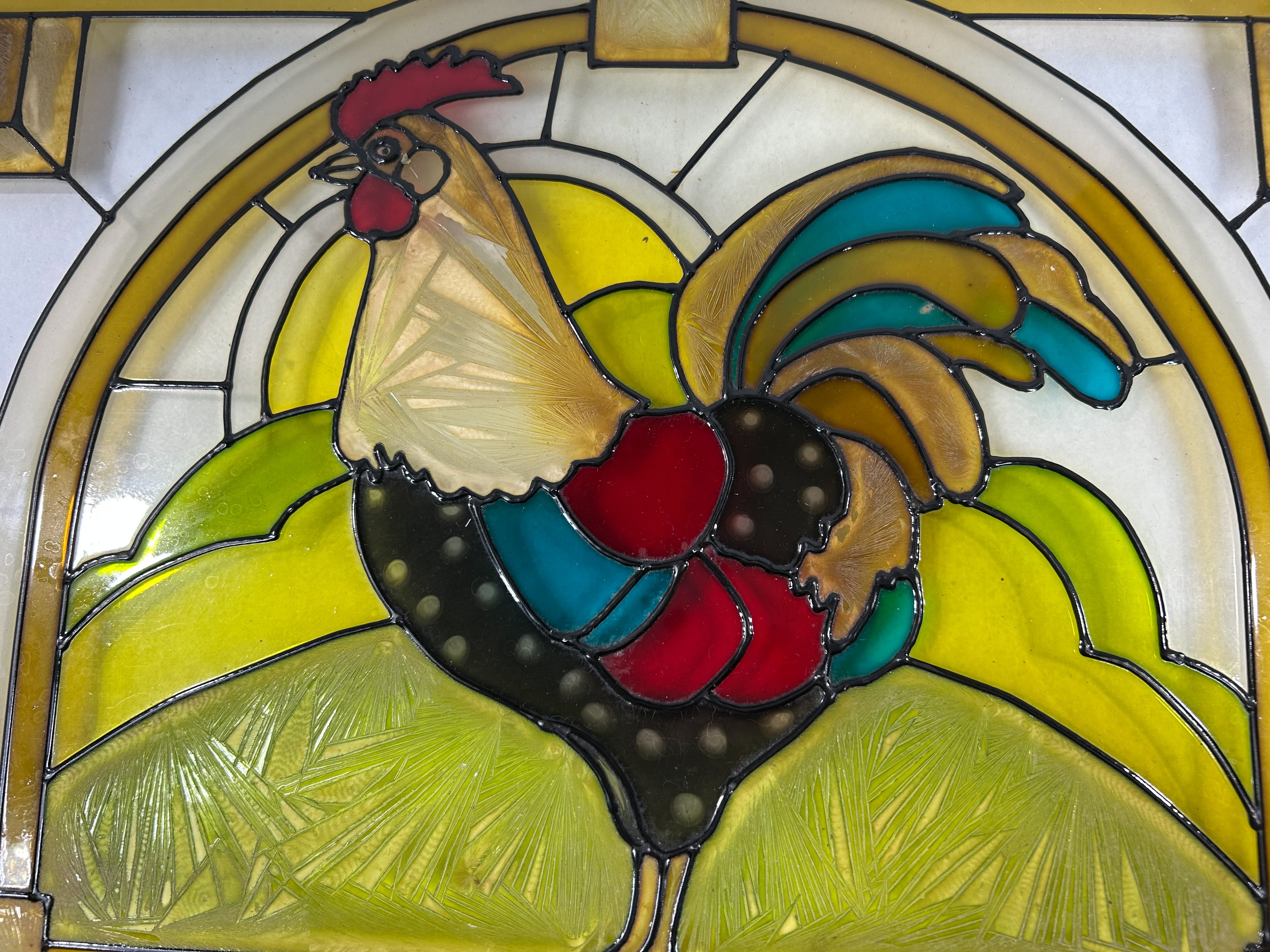 STAINED GLASS ROOSTER WINDOW PANEL