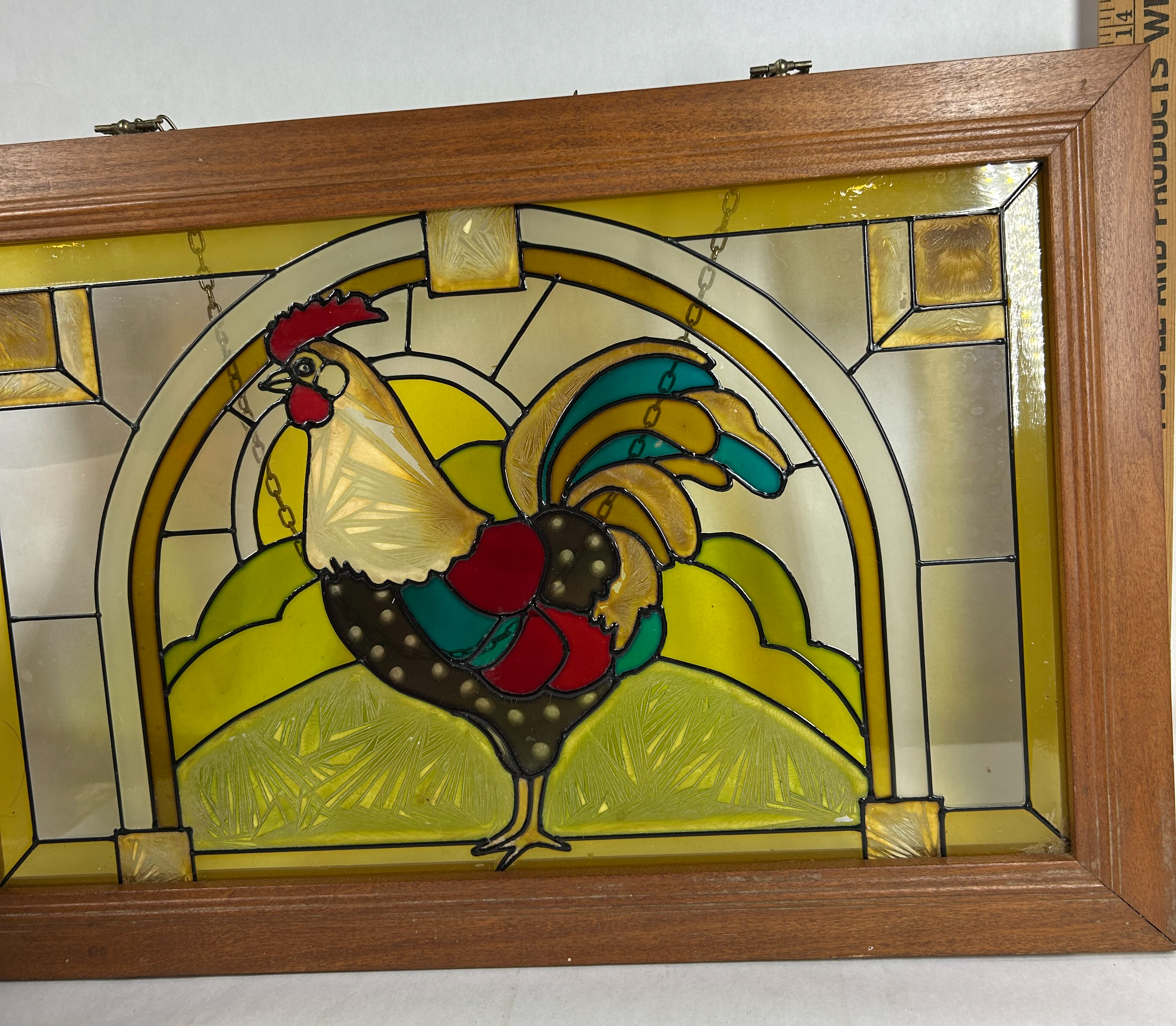STAINED GLASS ROOSTER WINDOW PANEL