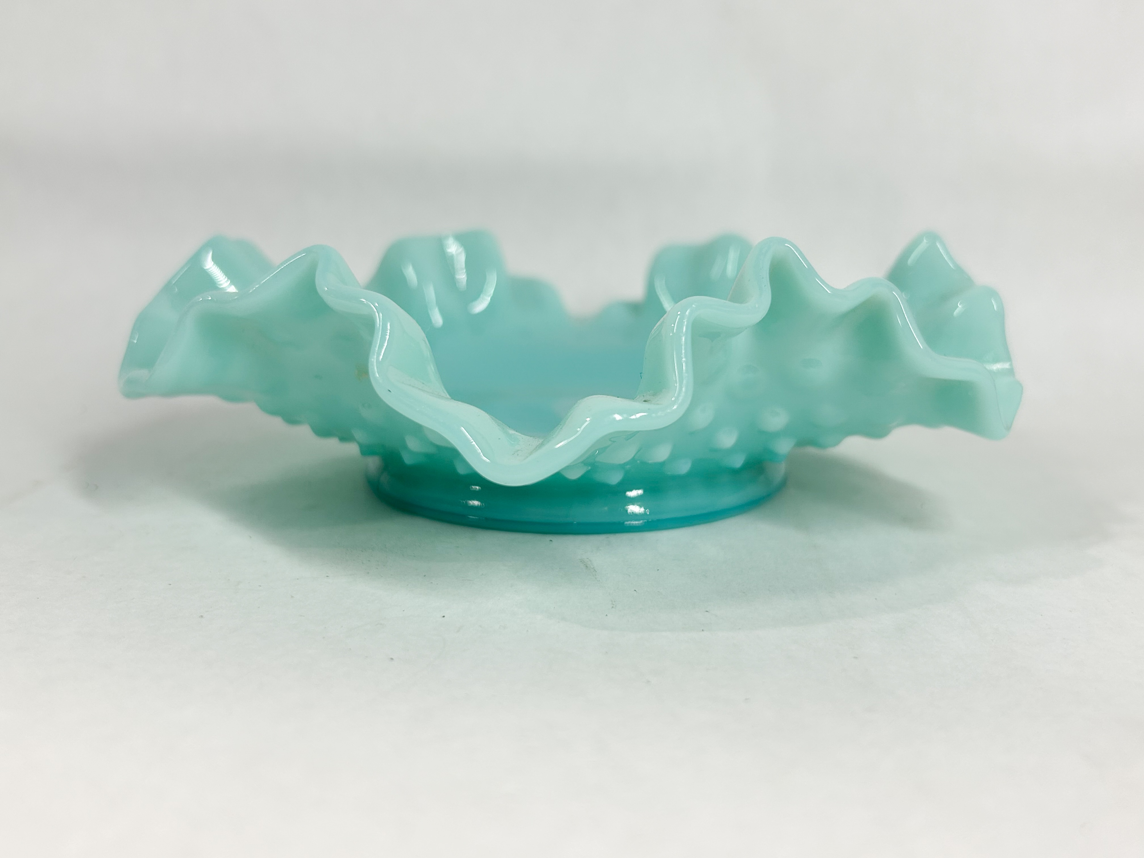 AQUAMARINE HOBNAIL FENTON MILK GLASS BOWL